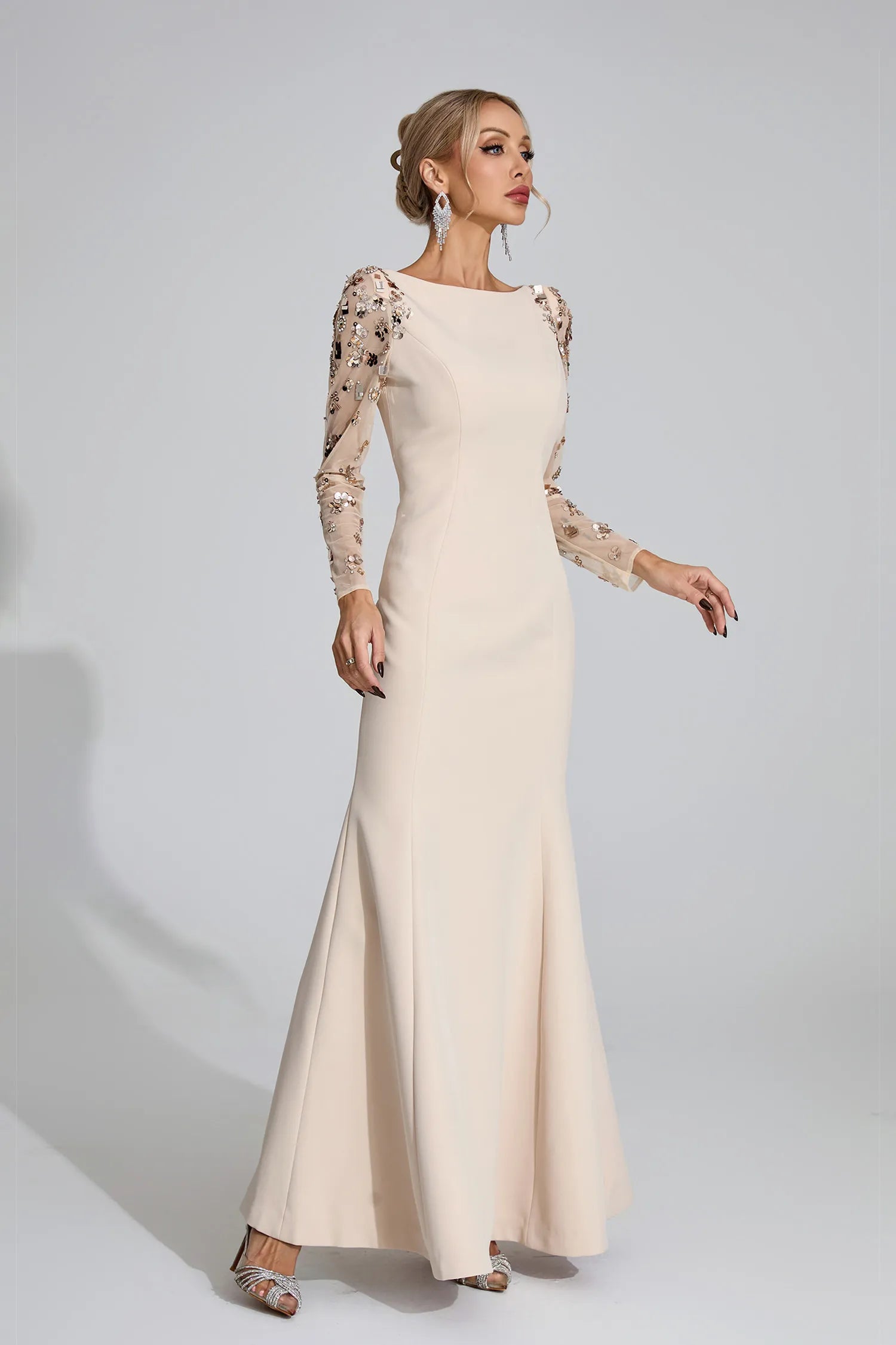 Loretta Beige Diamond Maxi Dress
