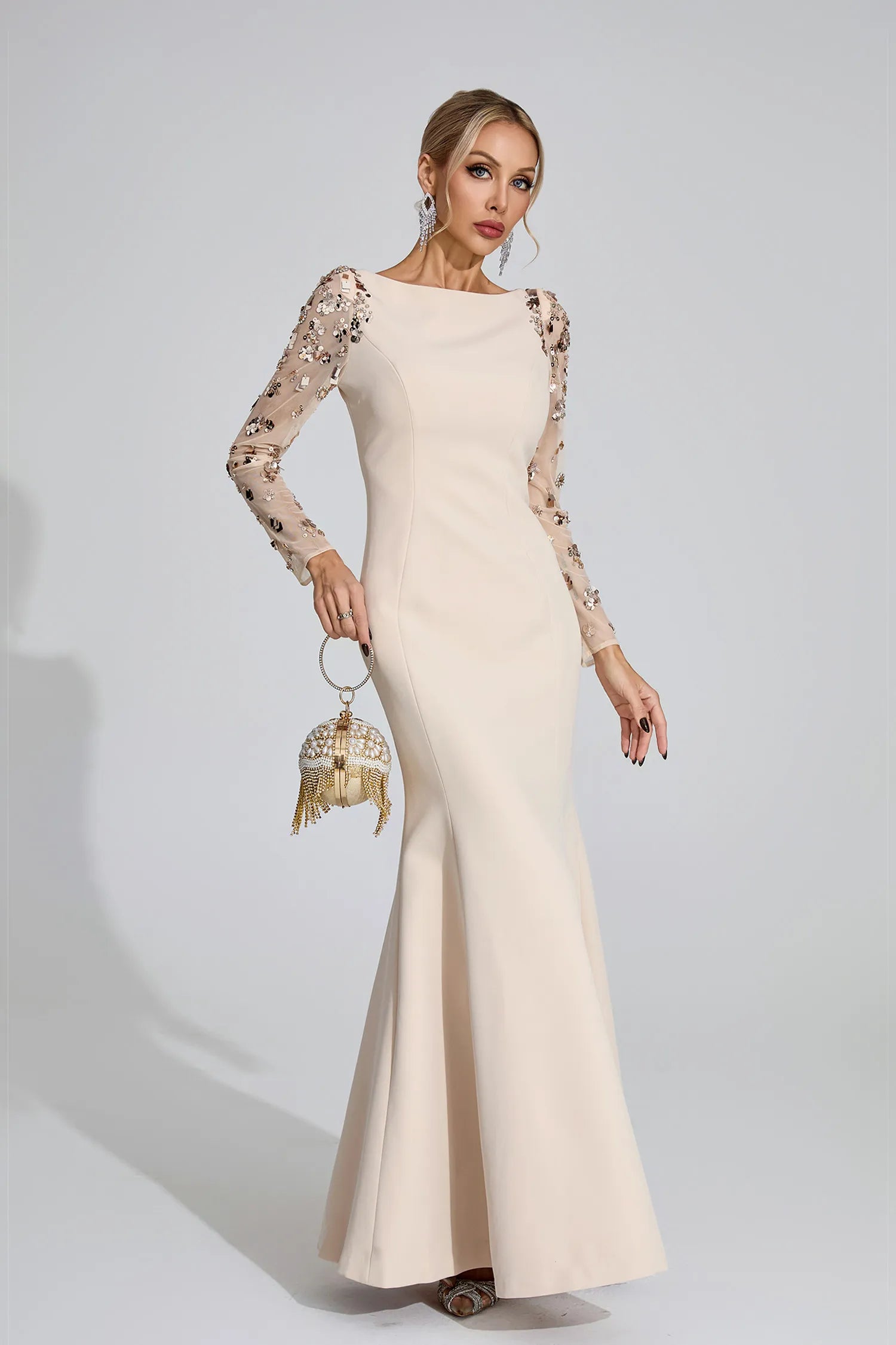 Loretta Beige Diamond Maxi Dress