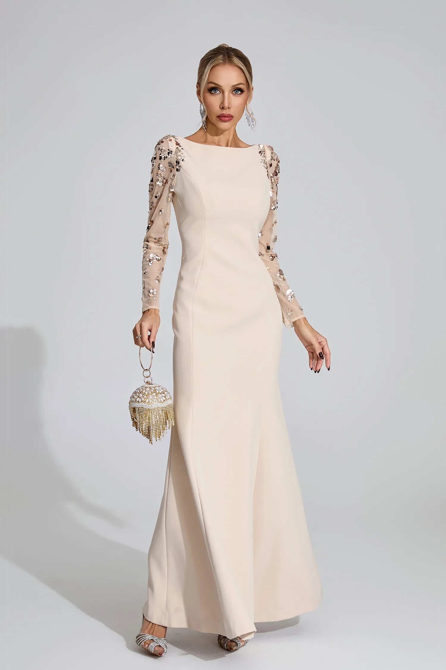 Loretta Beige Diamond Maxi Dress