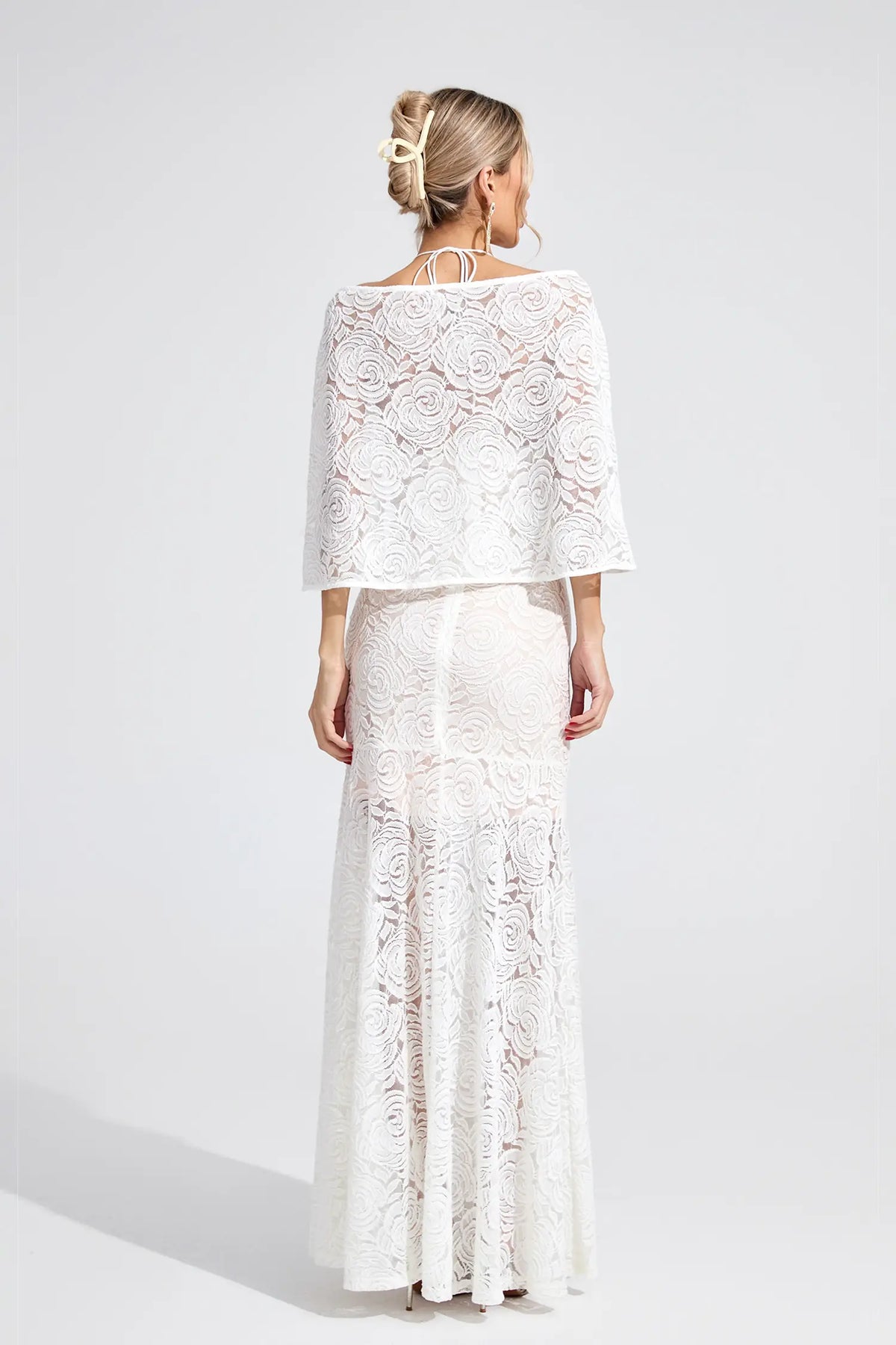 Daphne White Cape Maxi Dress