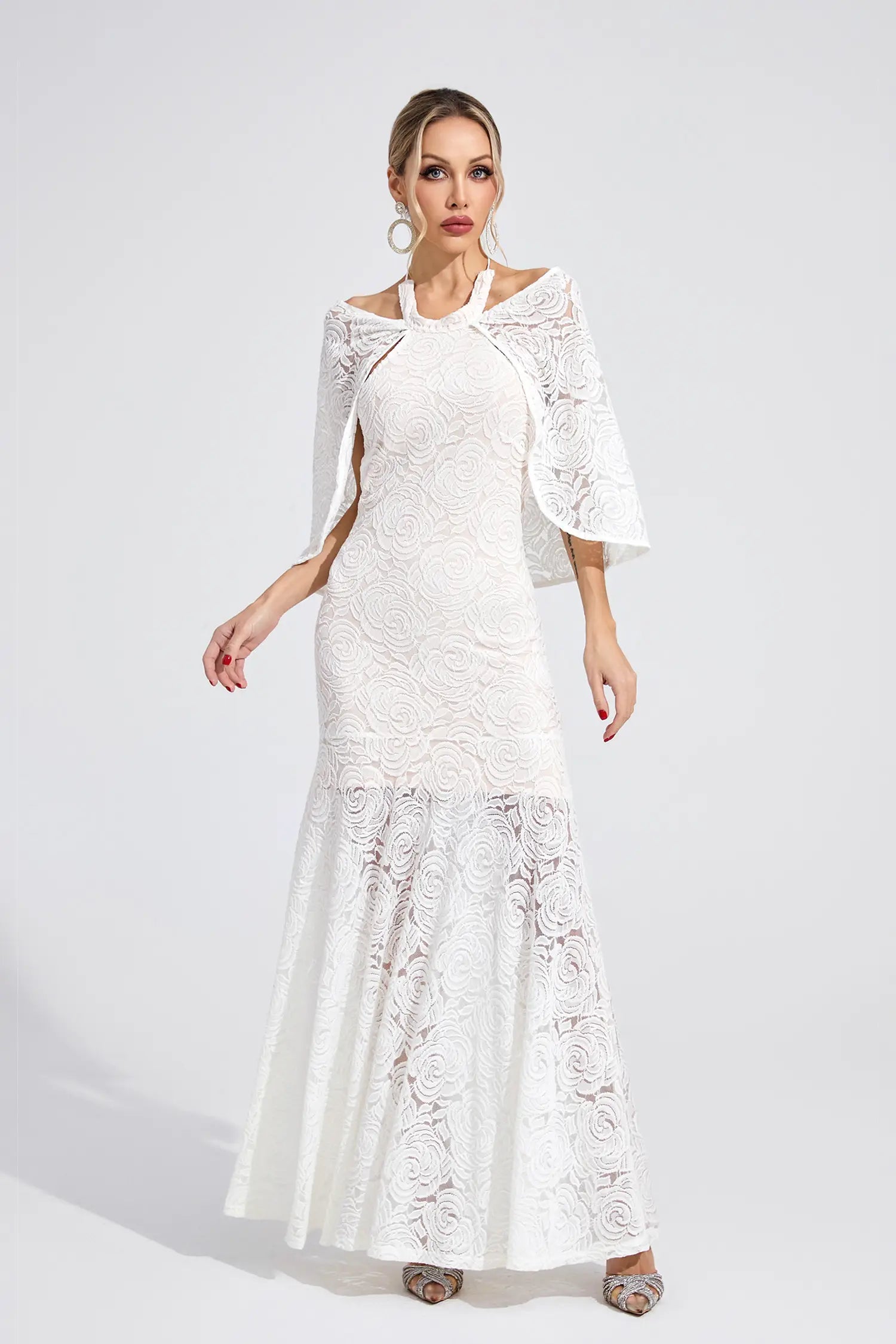 Daphne White Cape Maxi Dress