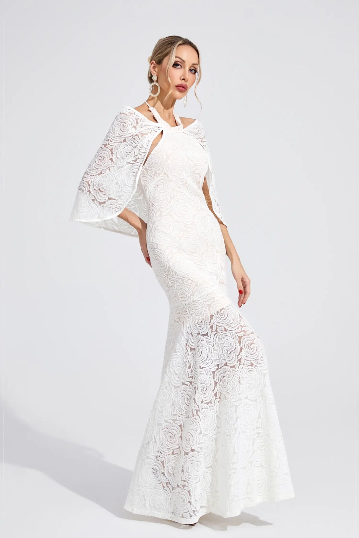 Daphne White Cape Maxi Dress