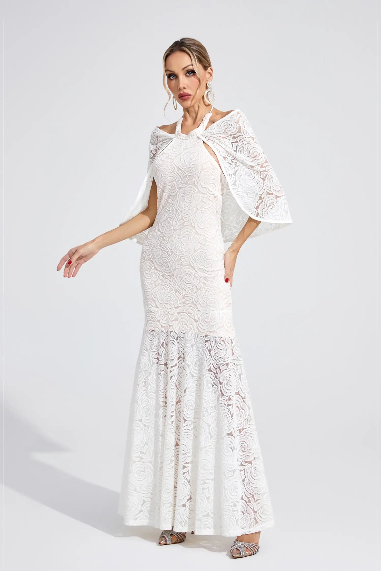 Daphne White Cape Maxi Dress