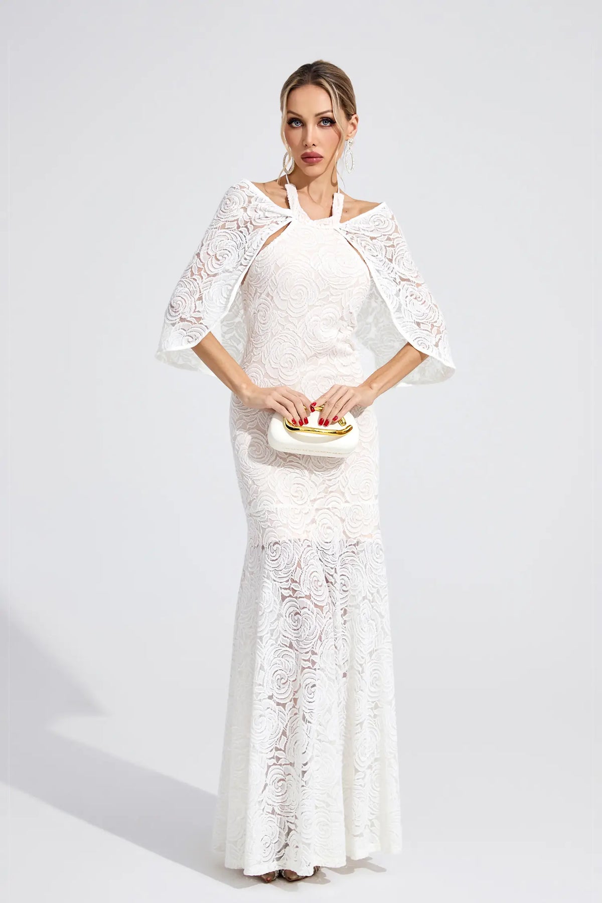 Daphne White Cape Maxi Dress