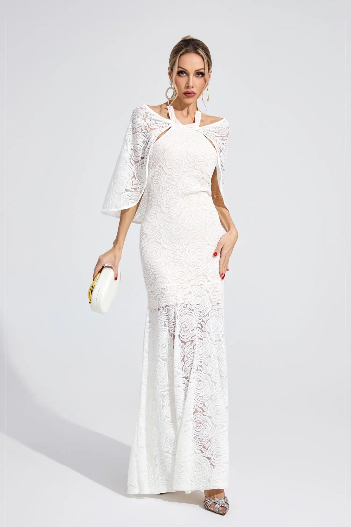 Daphne White Cape Maxi Dress