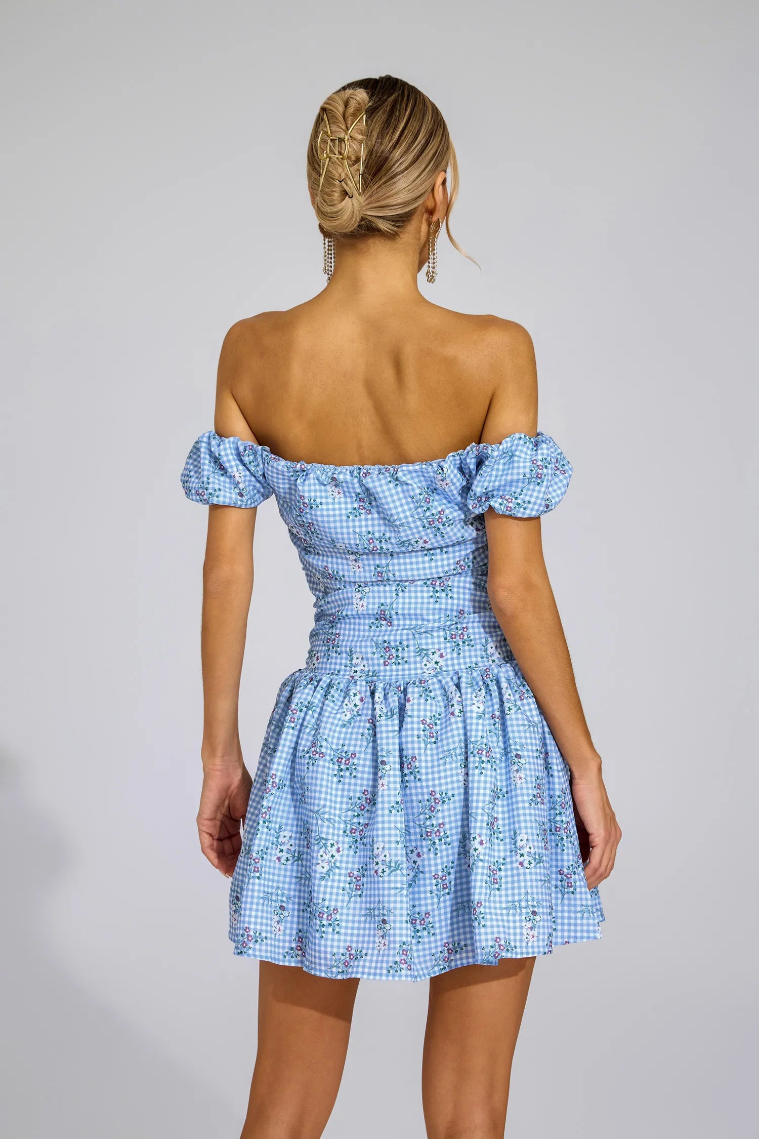 Fabiola Blue Floral Off Shoulder Mini Dress