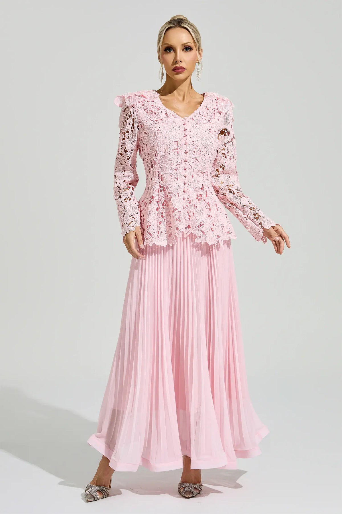 Christine Pink Lace Two Piece Set