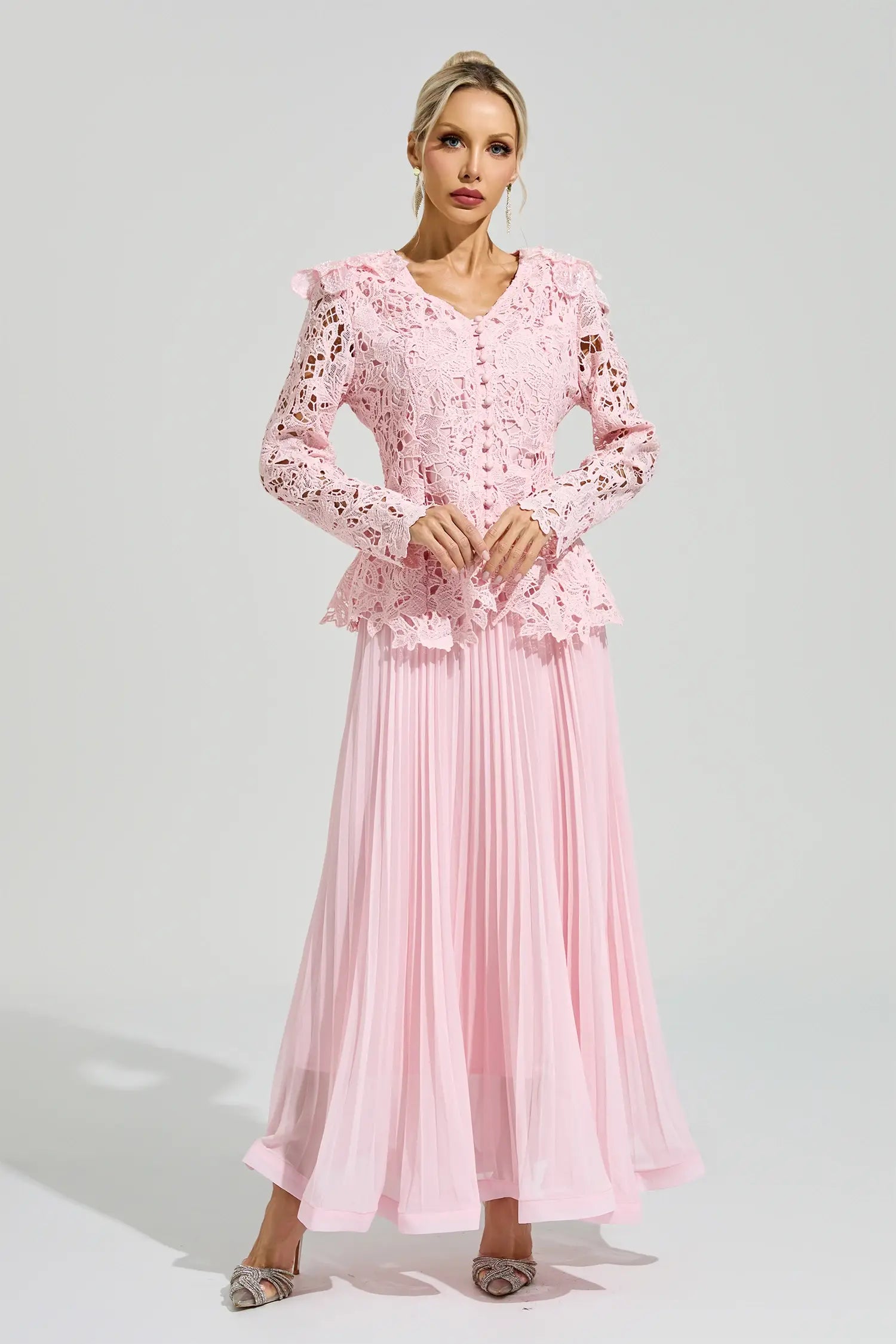 Christine Pink Lace Two Piece Set