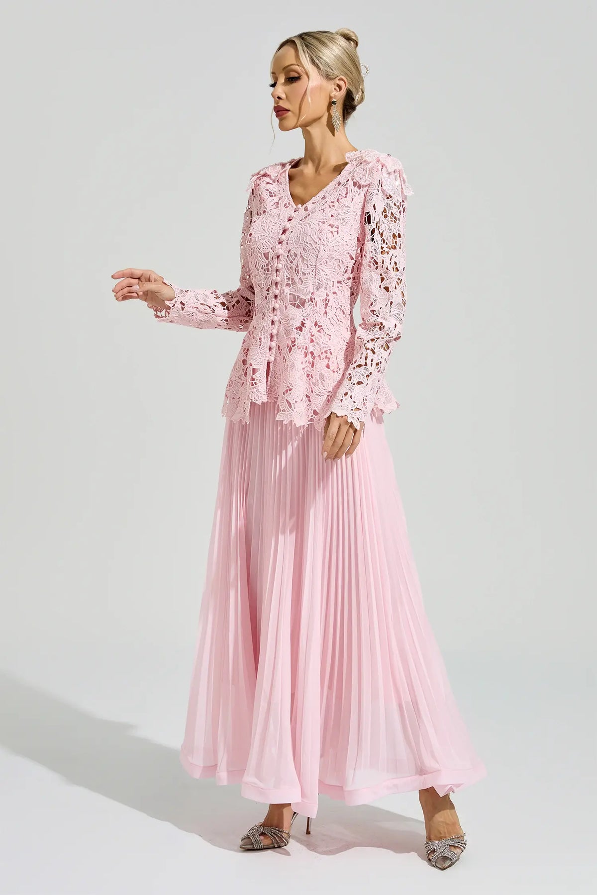 Christine Pink Lace Two Piece Set