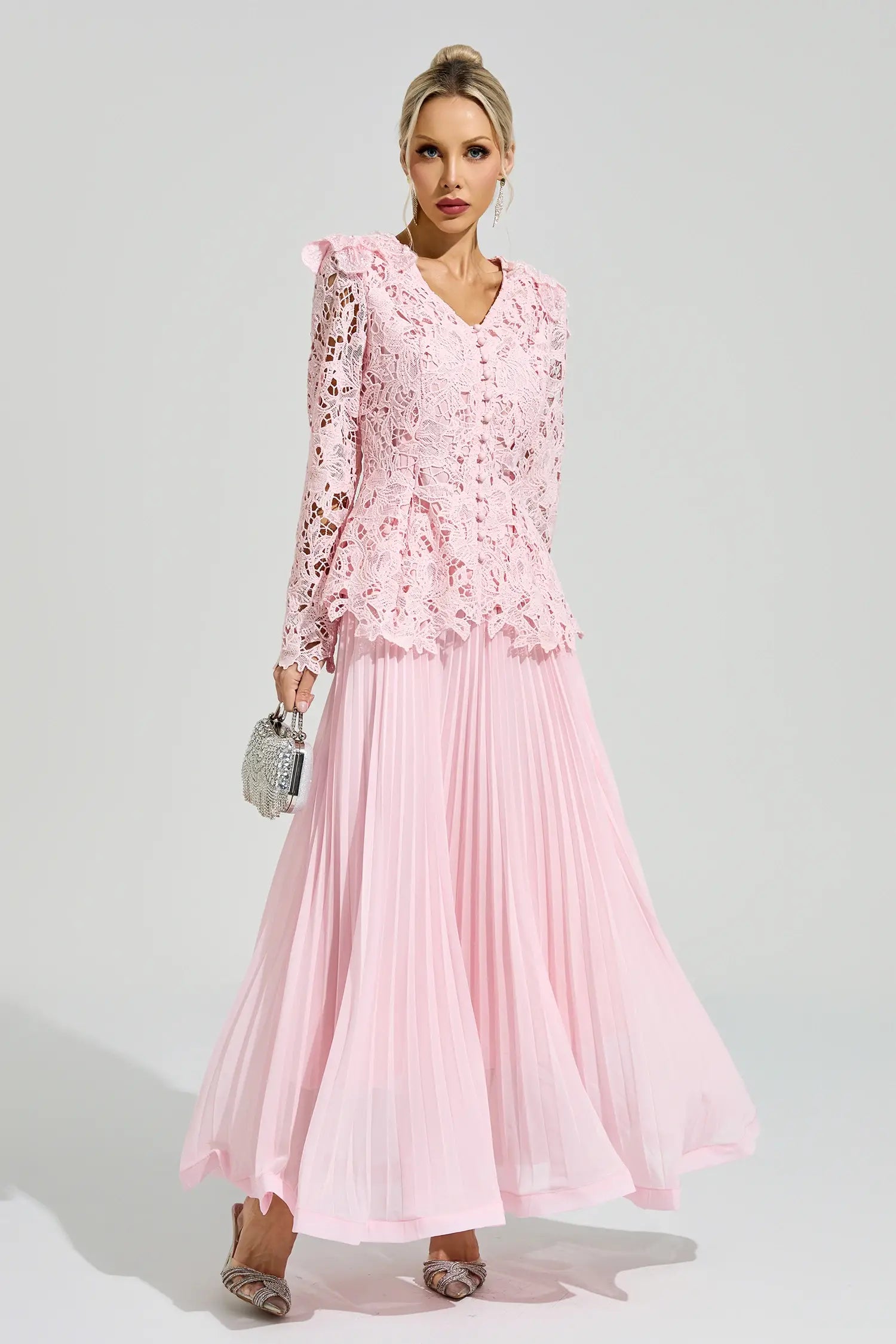 Christine Pink Lace Two Piece Set