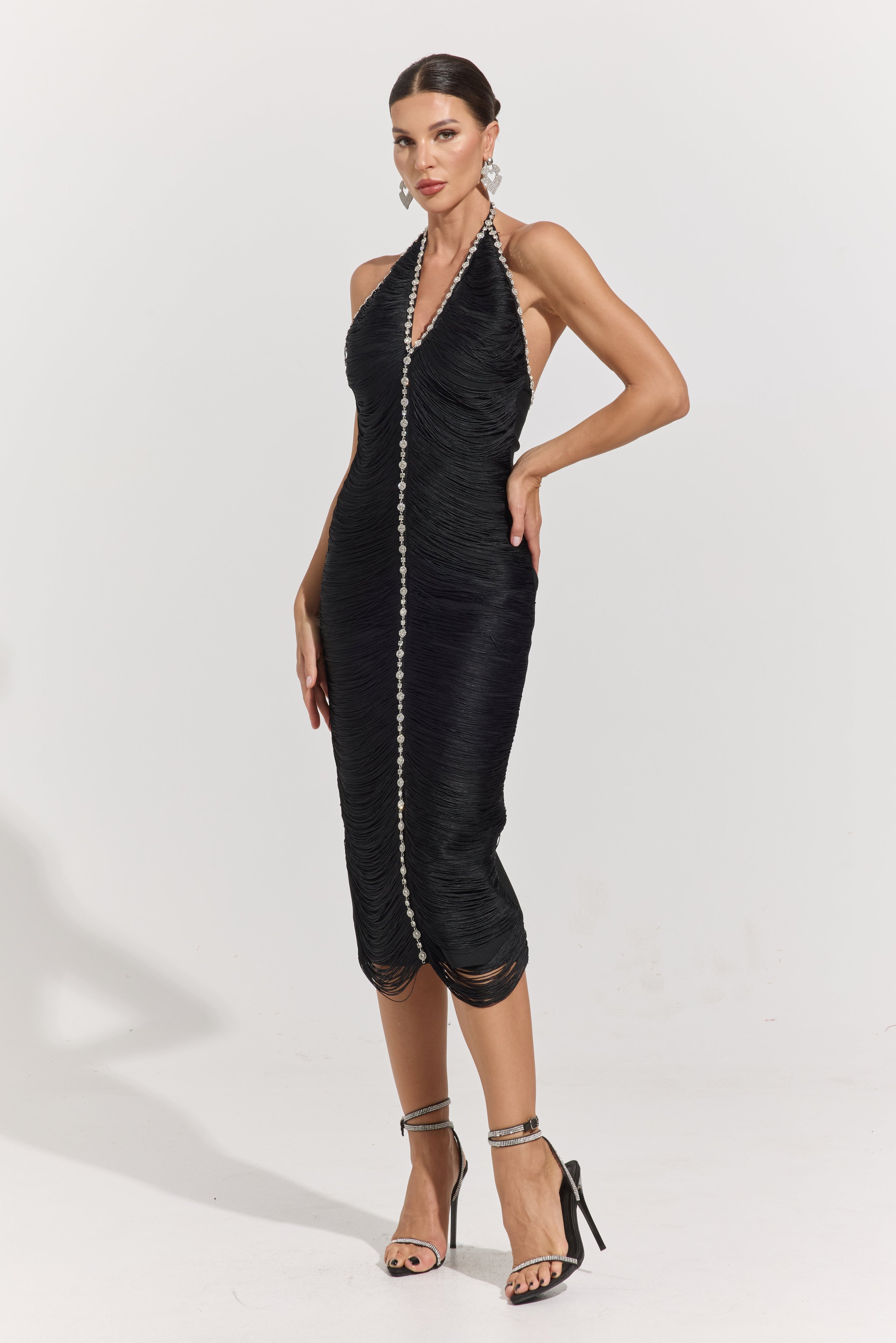 Robe midi Daria Luxe froncée à encolure américaine