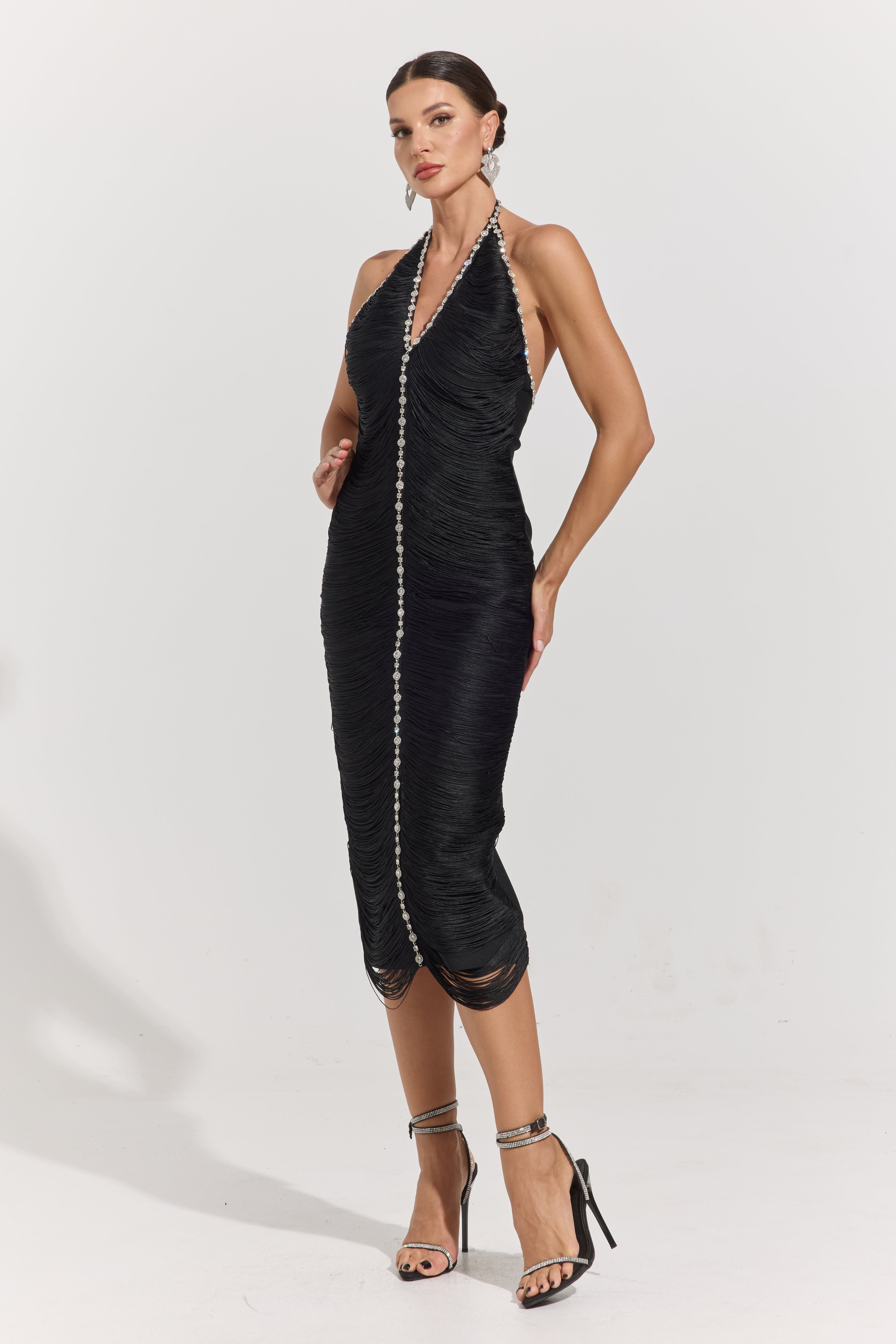 Robe midi Daria Luxe froncée à encolure américaine