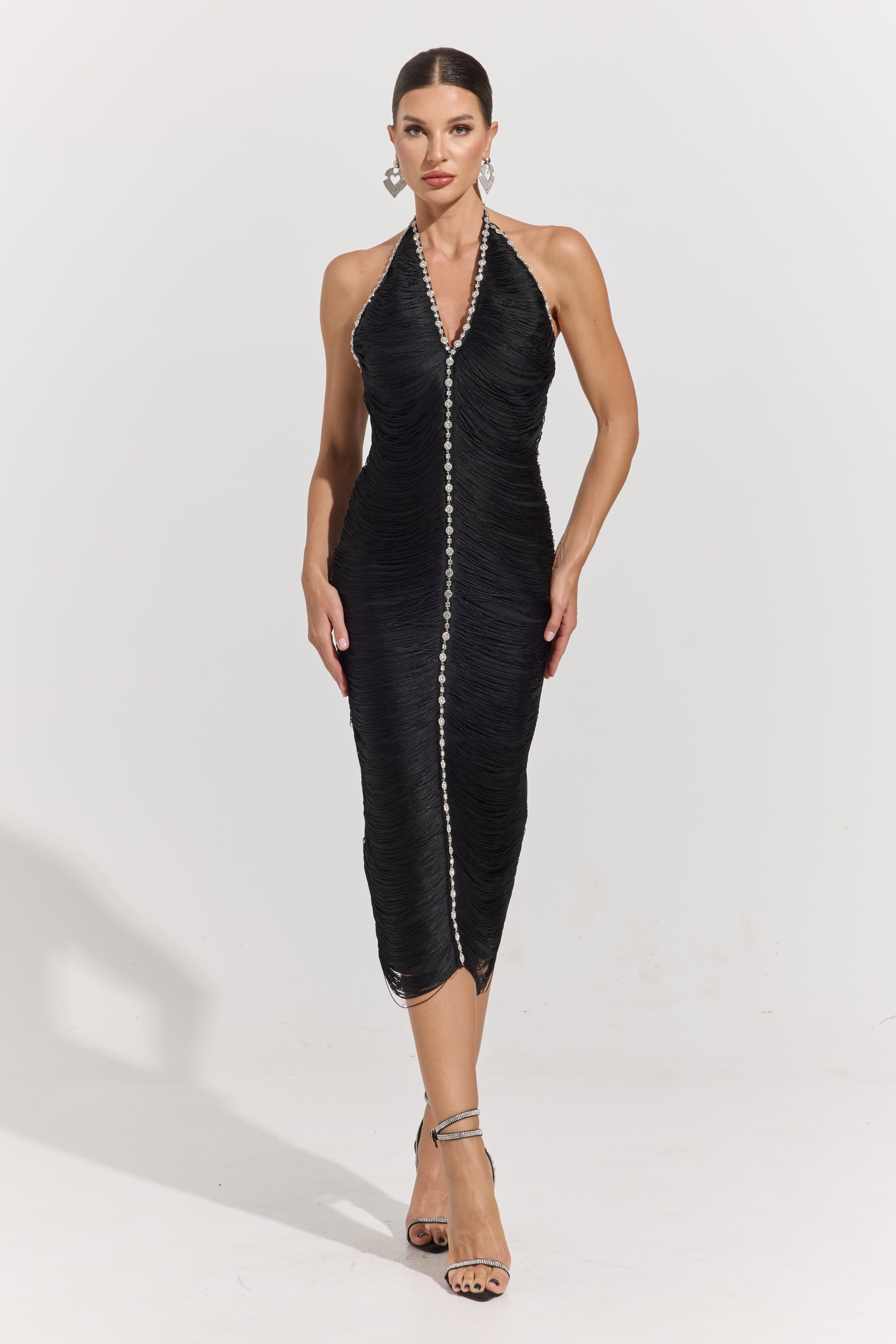 Robe midi Daria Luxe froncée à encolure américaine
