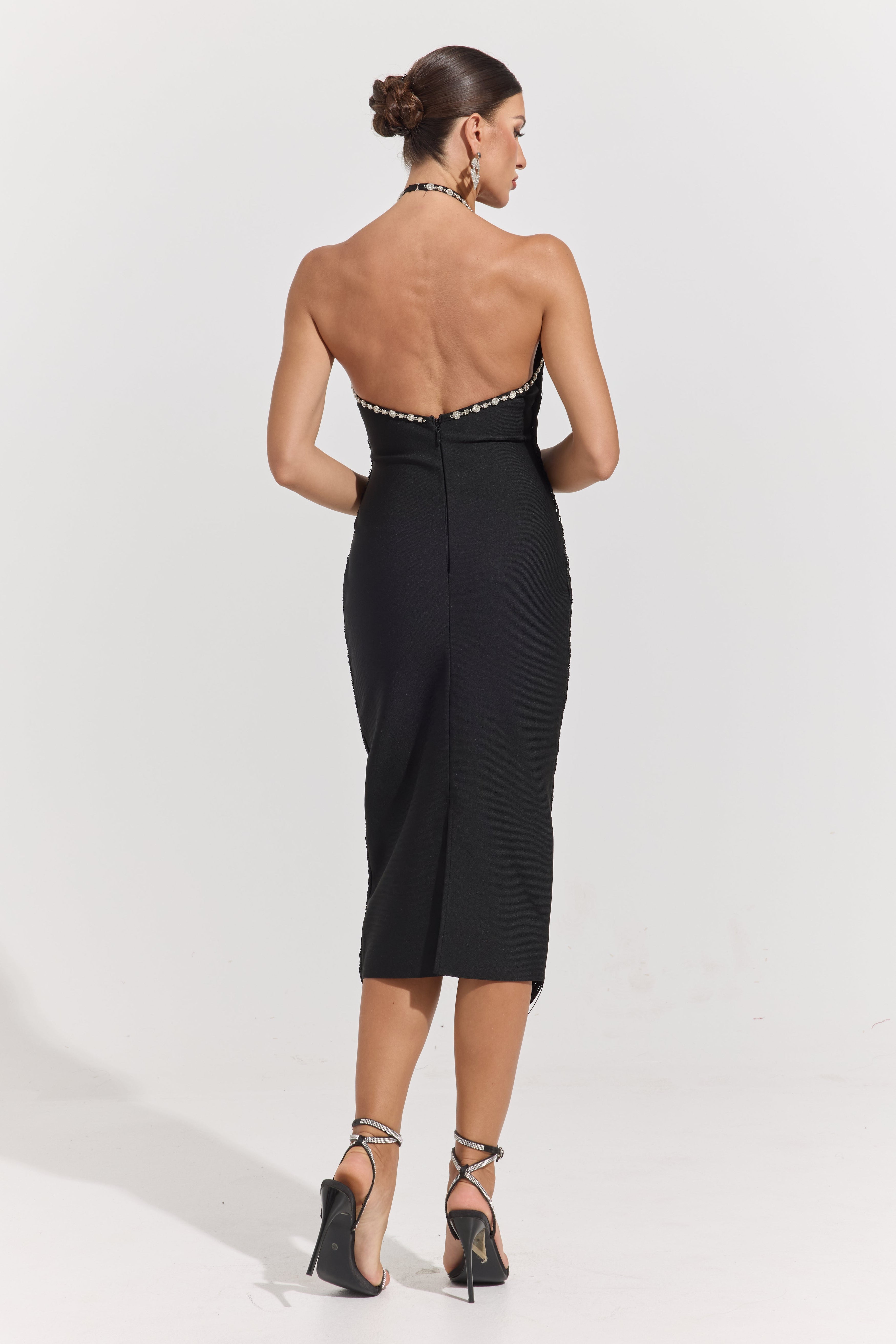 Robe midi Daria Luxe froncée à encolure américaine