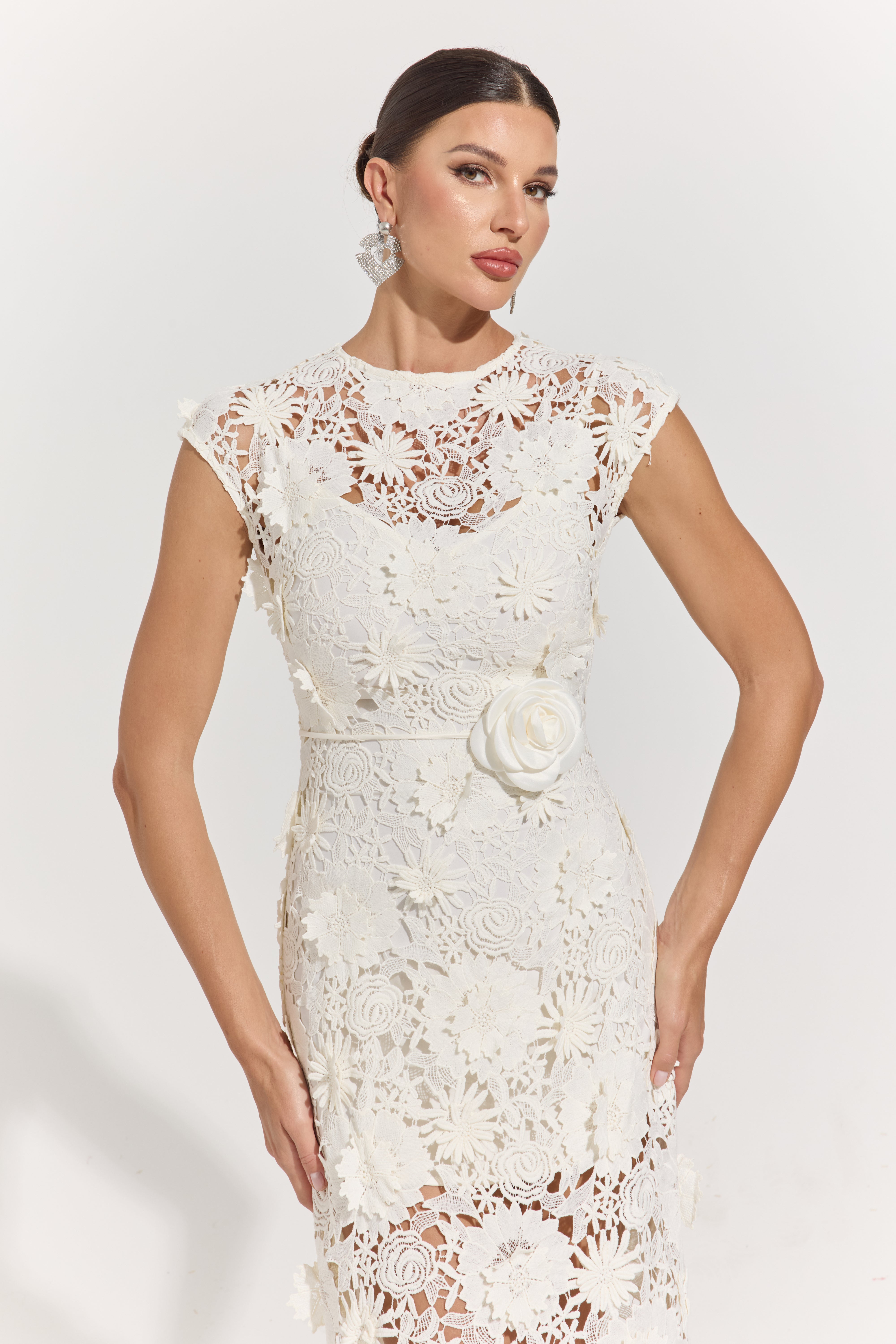 Robe longue en dentelle blanche Isolde pour jardin