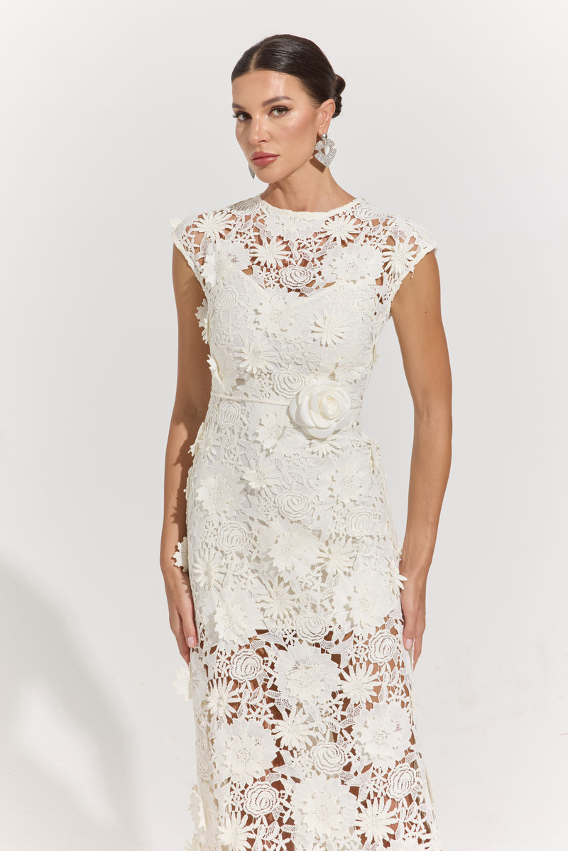 Isolde White Garden Lace Maxi Dress