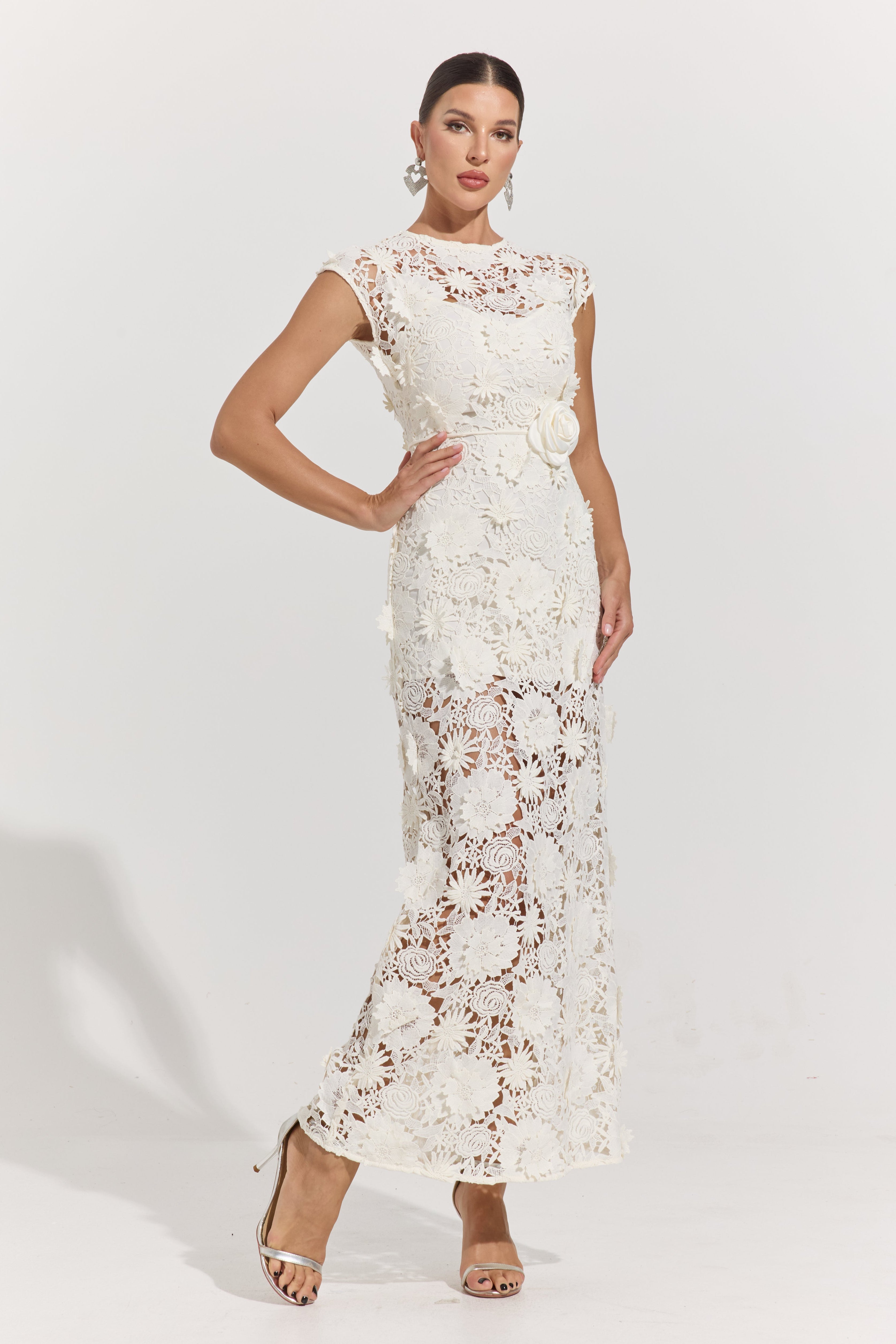 Robe longue en dentelle blanche Isolde pour jardin