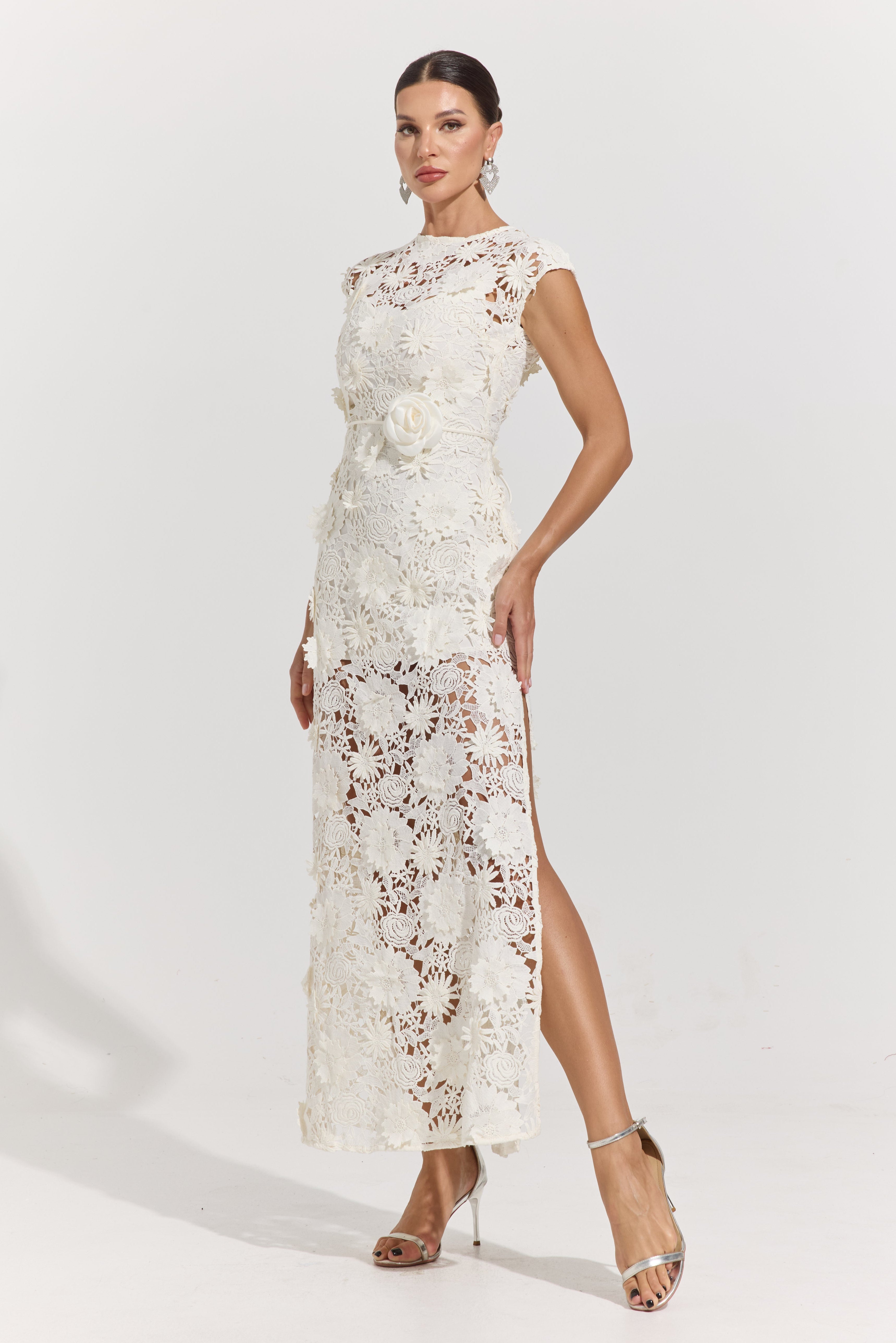 Robe longue en dentelle blanche Isolde pour jardin