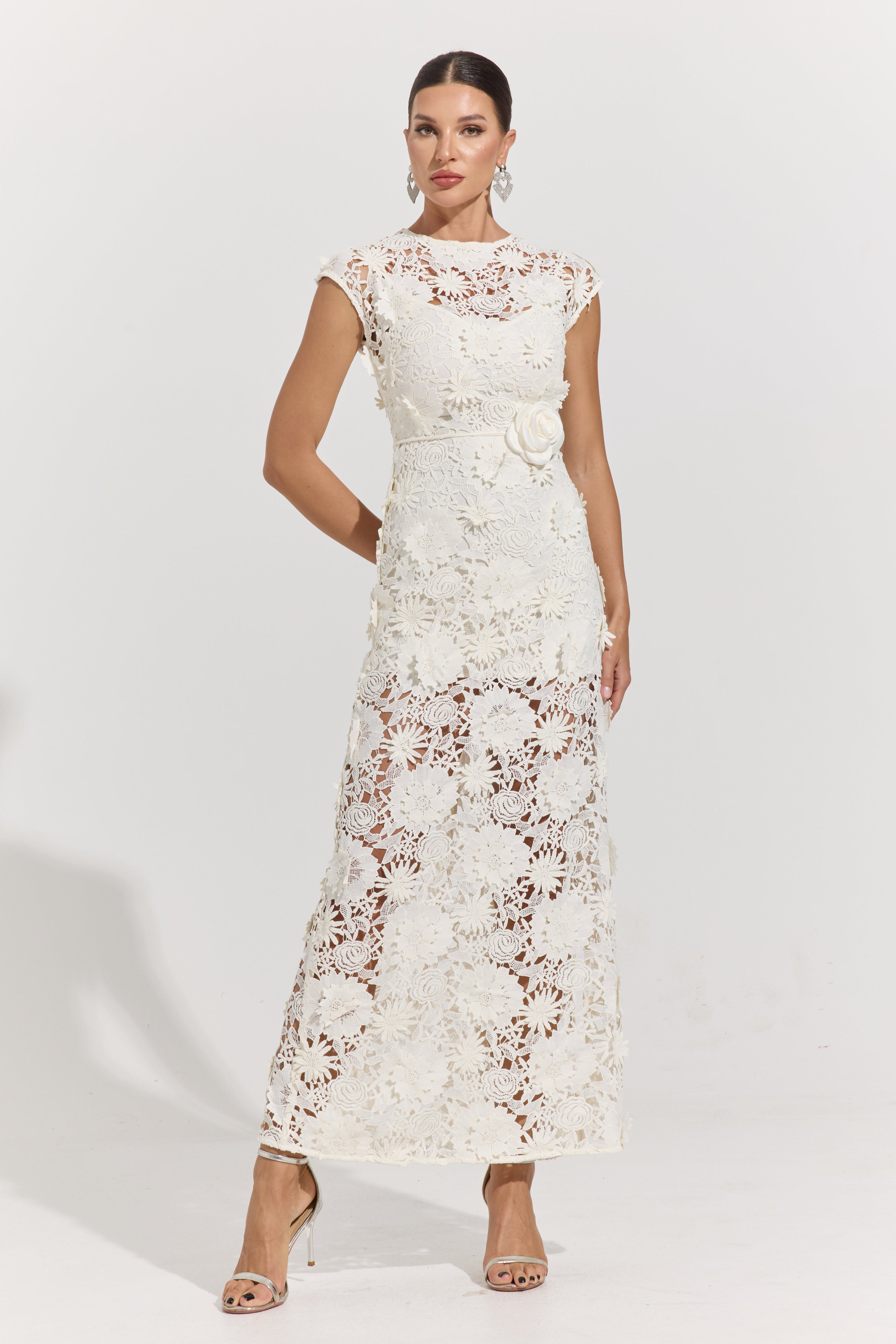 Robe longue en dentelle blanche Isolde pour jardin