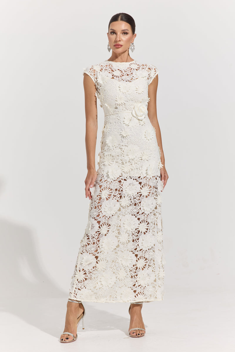 Isolde White Garden Lace Maxi Dress