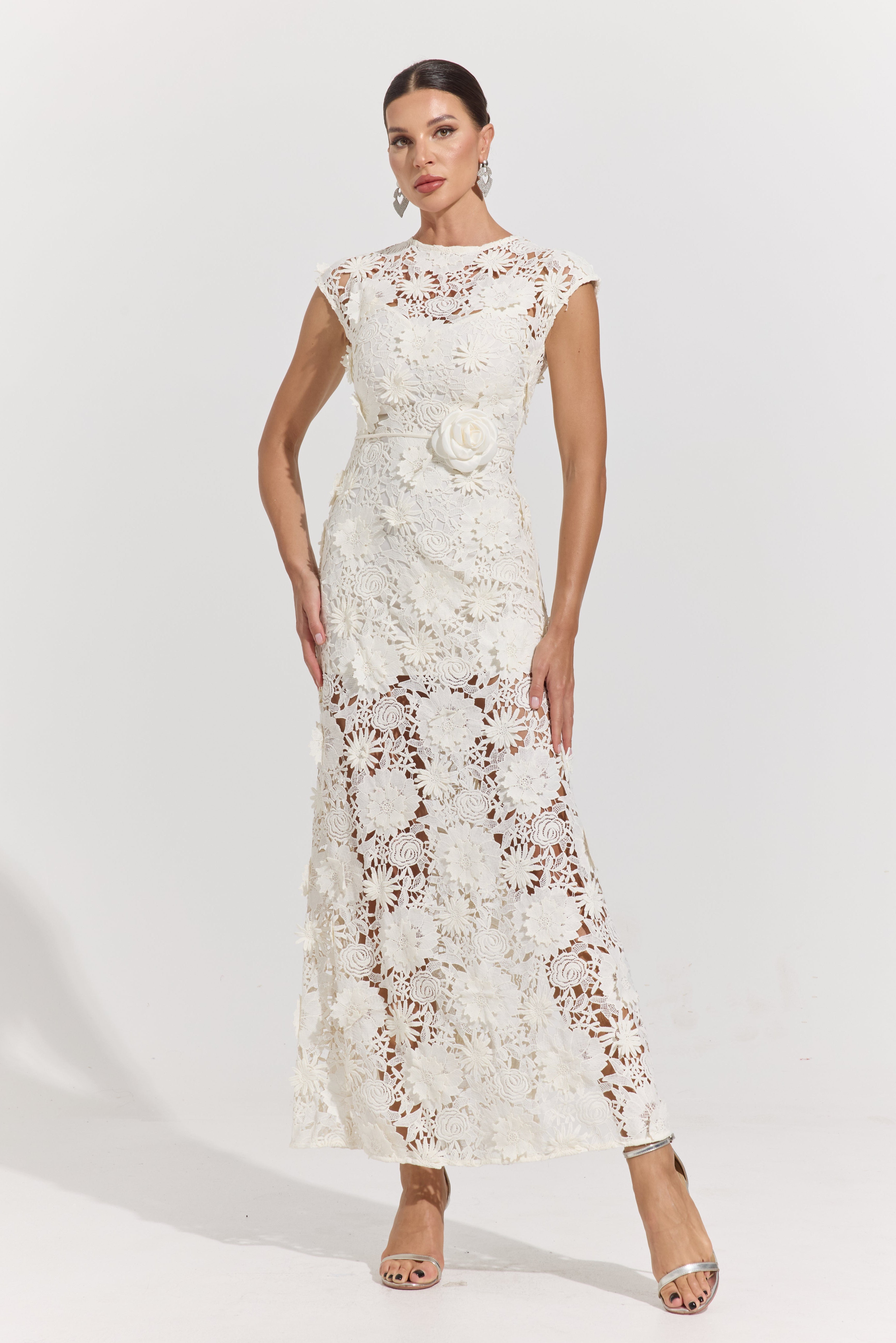 Robe longue en dentelle blanche Isolde pour jardin