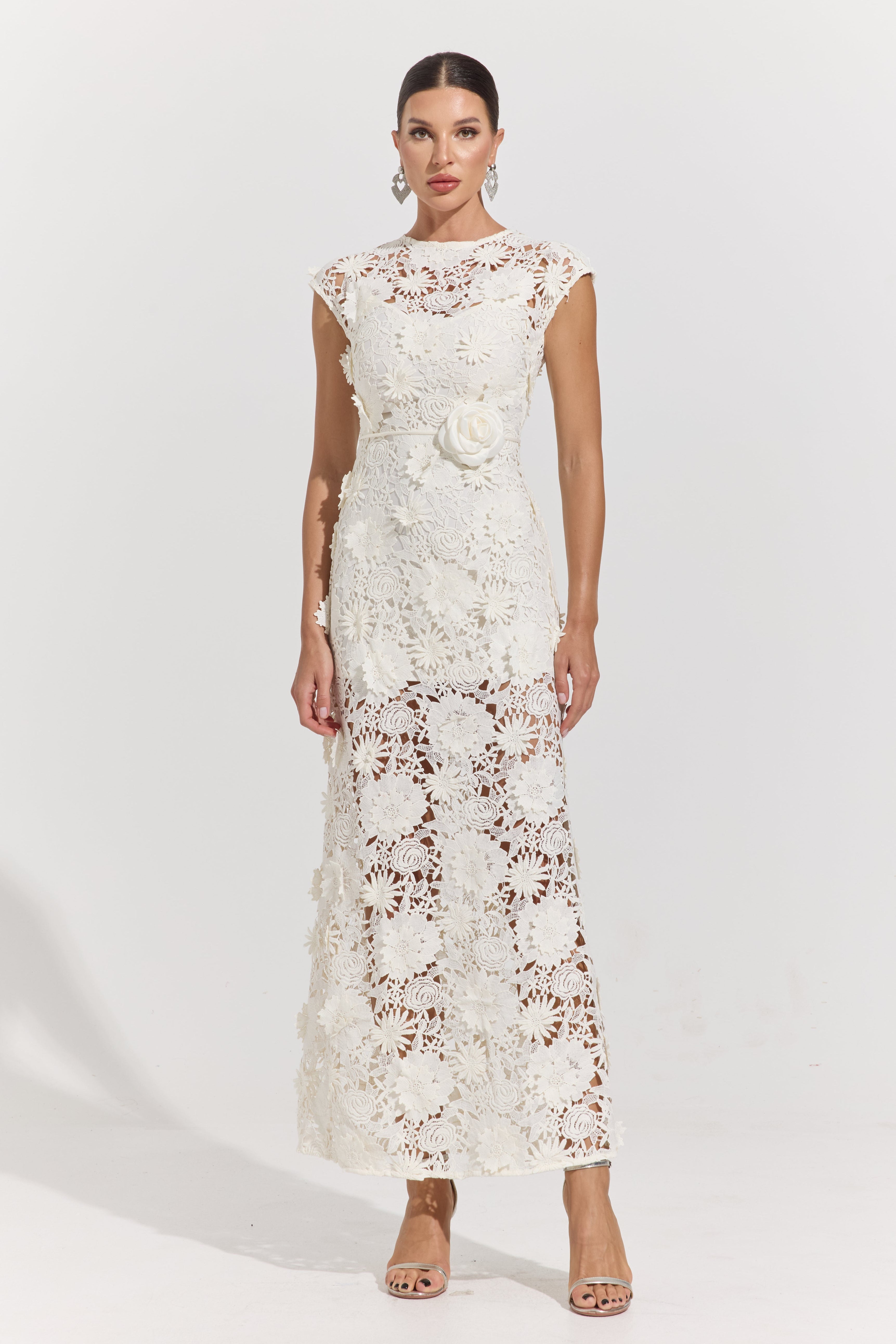 Robe longue en dentelle blanche Isolde pour jardin