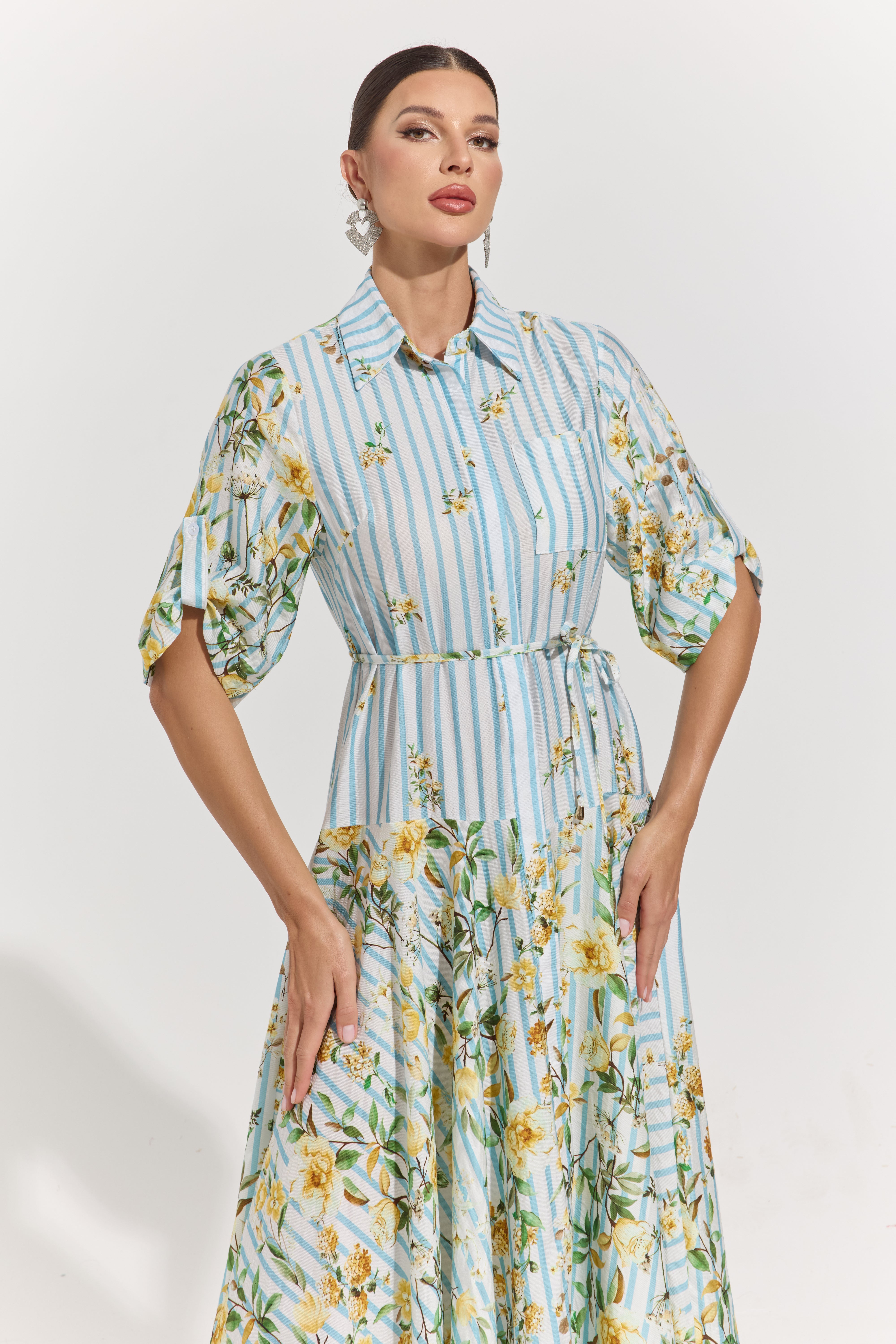 Ravelle Botanical Stripe Midi Dress