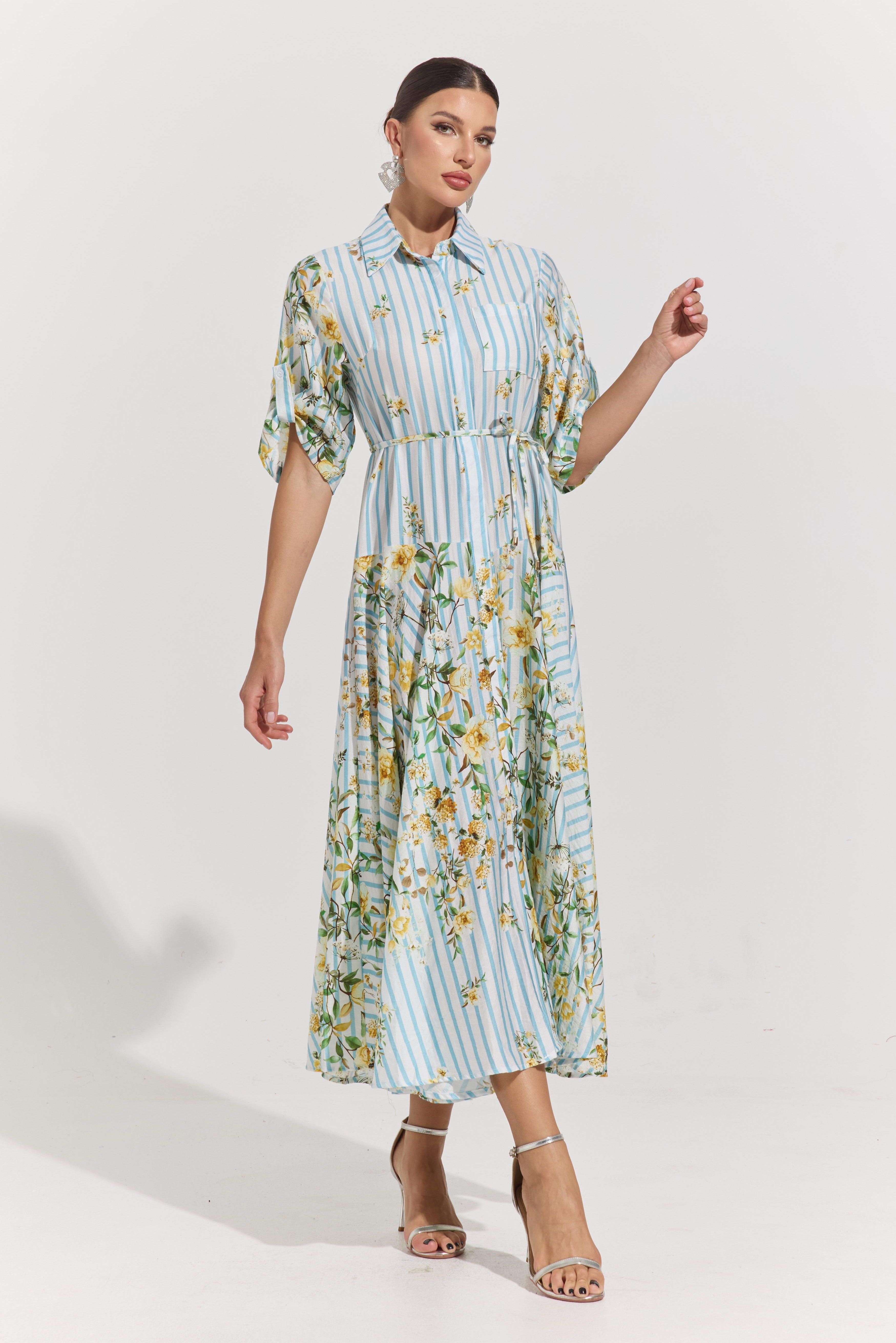Ravelle Botanical Stripe Midi Dress