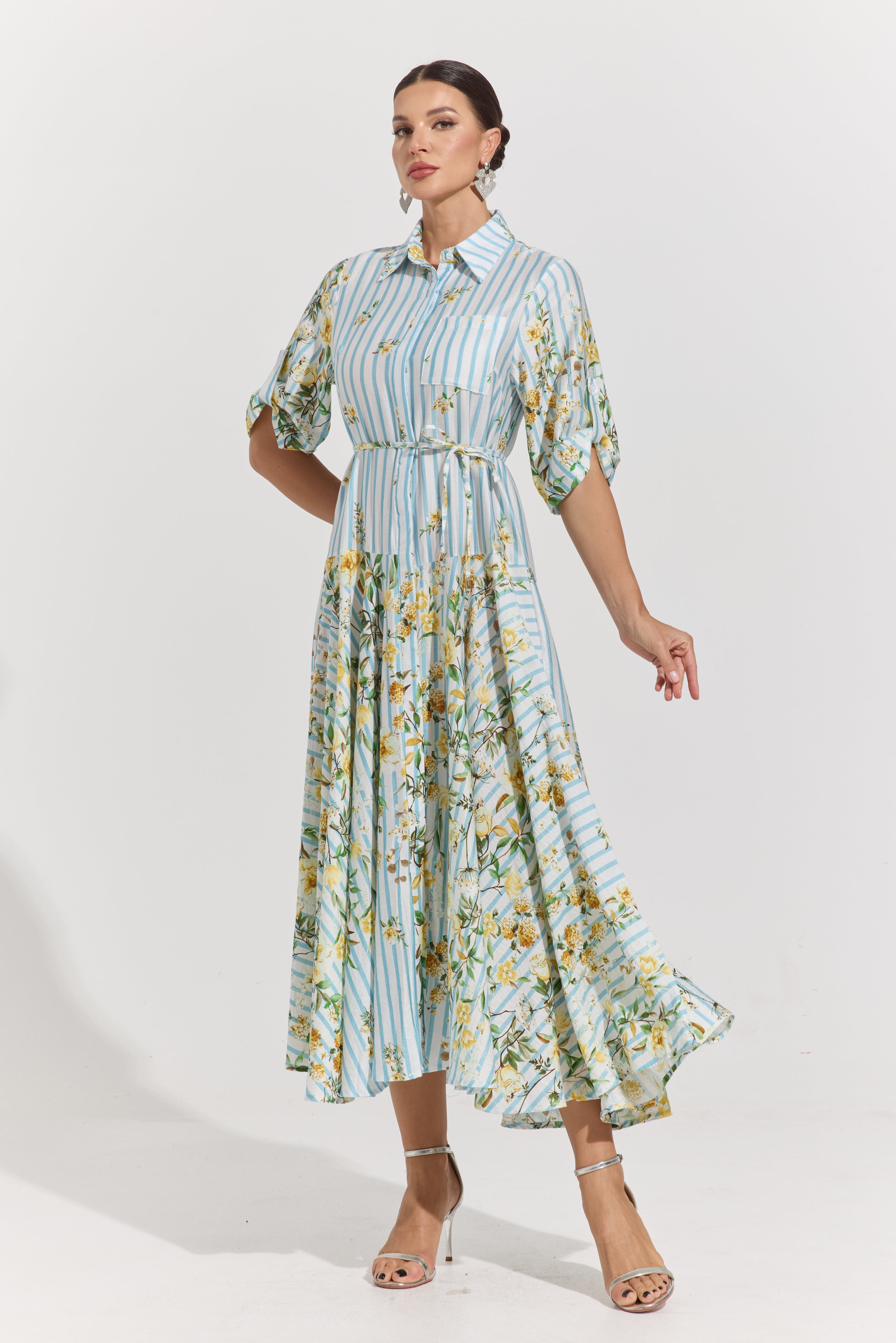 Ravelle Botanical Stripe Midi Dress