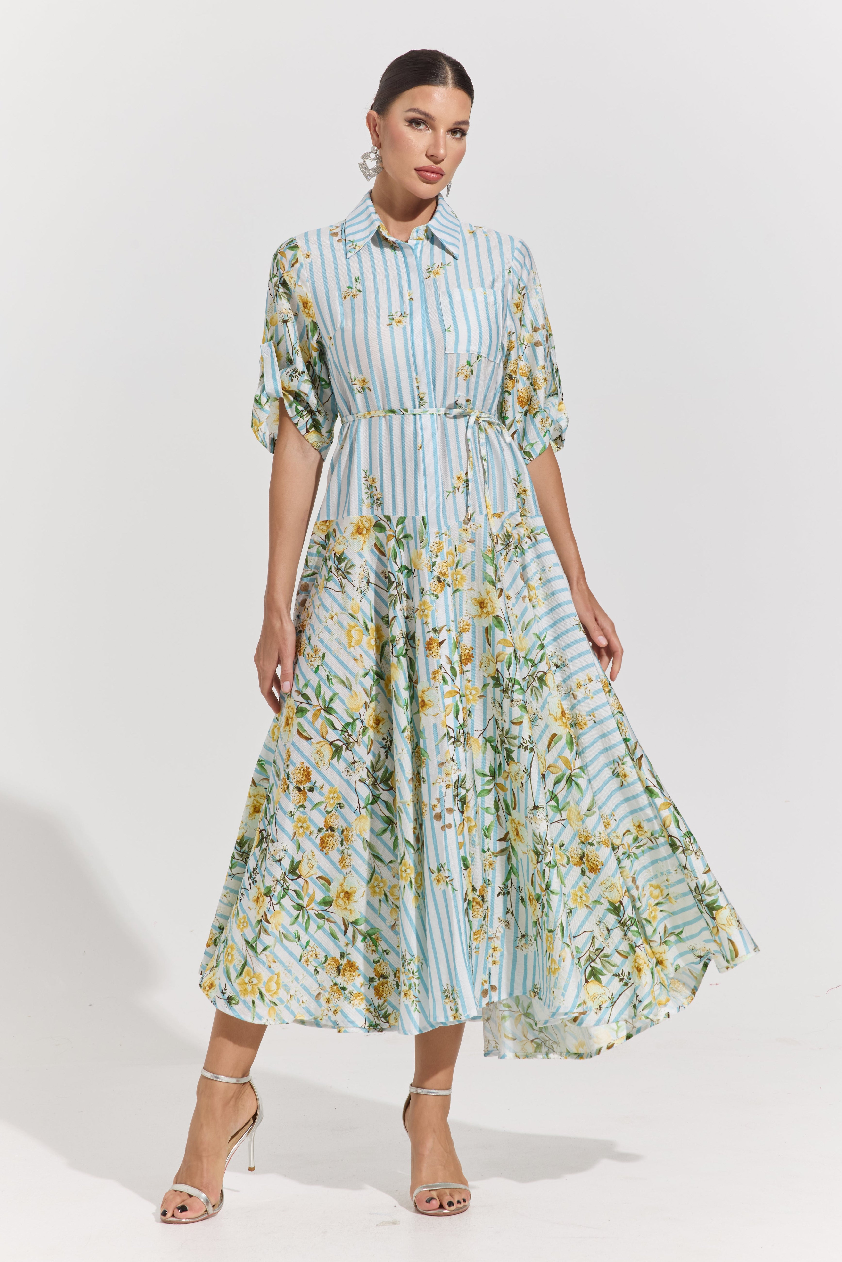 Ravelle Botanical Stripe Midi Dress