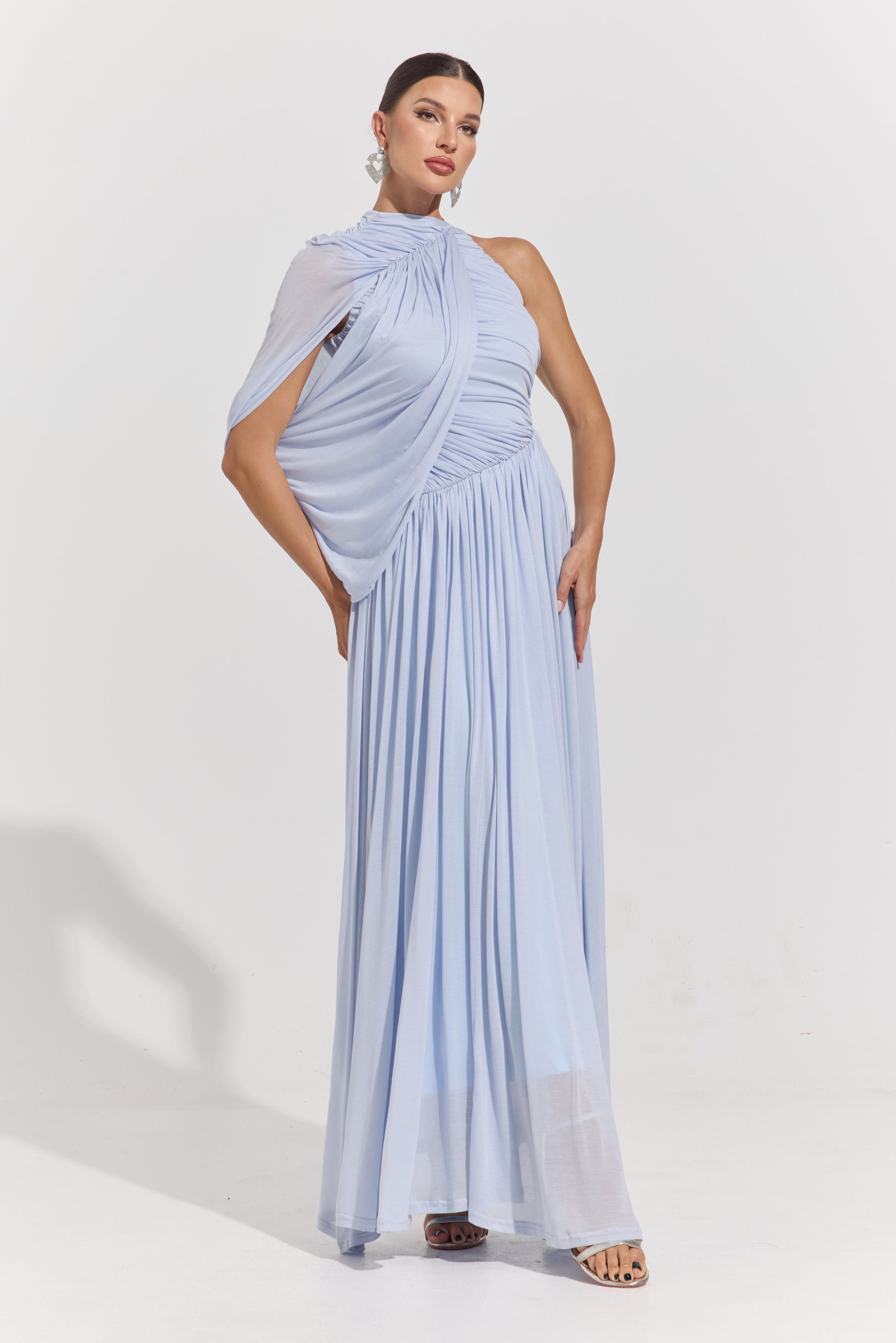 Odalys Celeste Drape One-Shoulder Maxi Dress