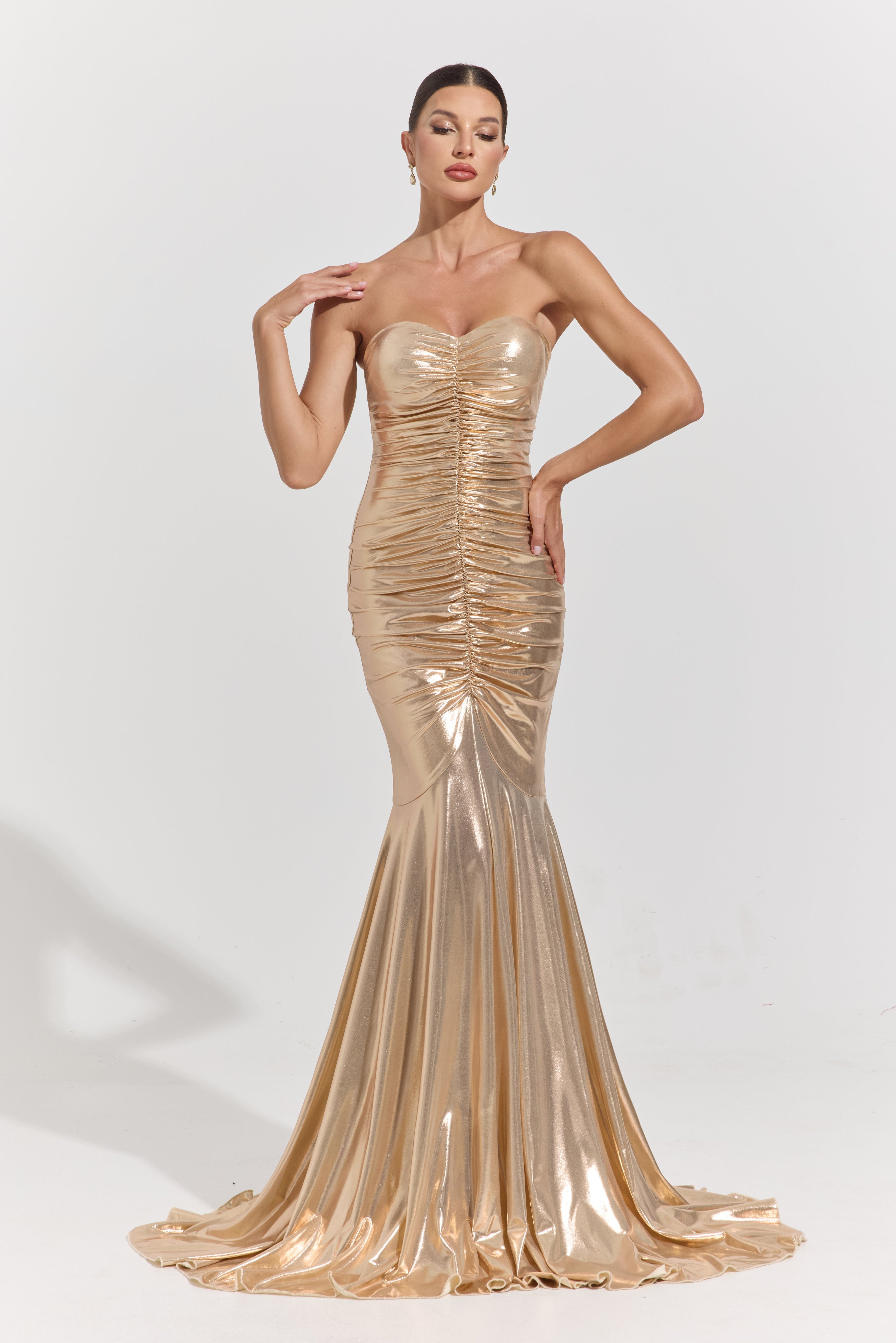 Robe longue sirène Euphora Gold drapée