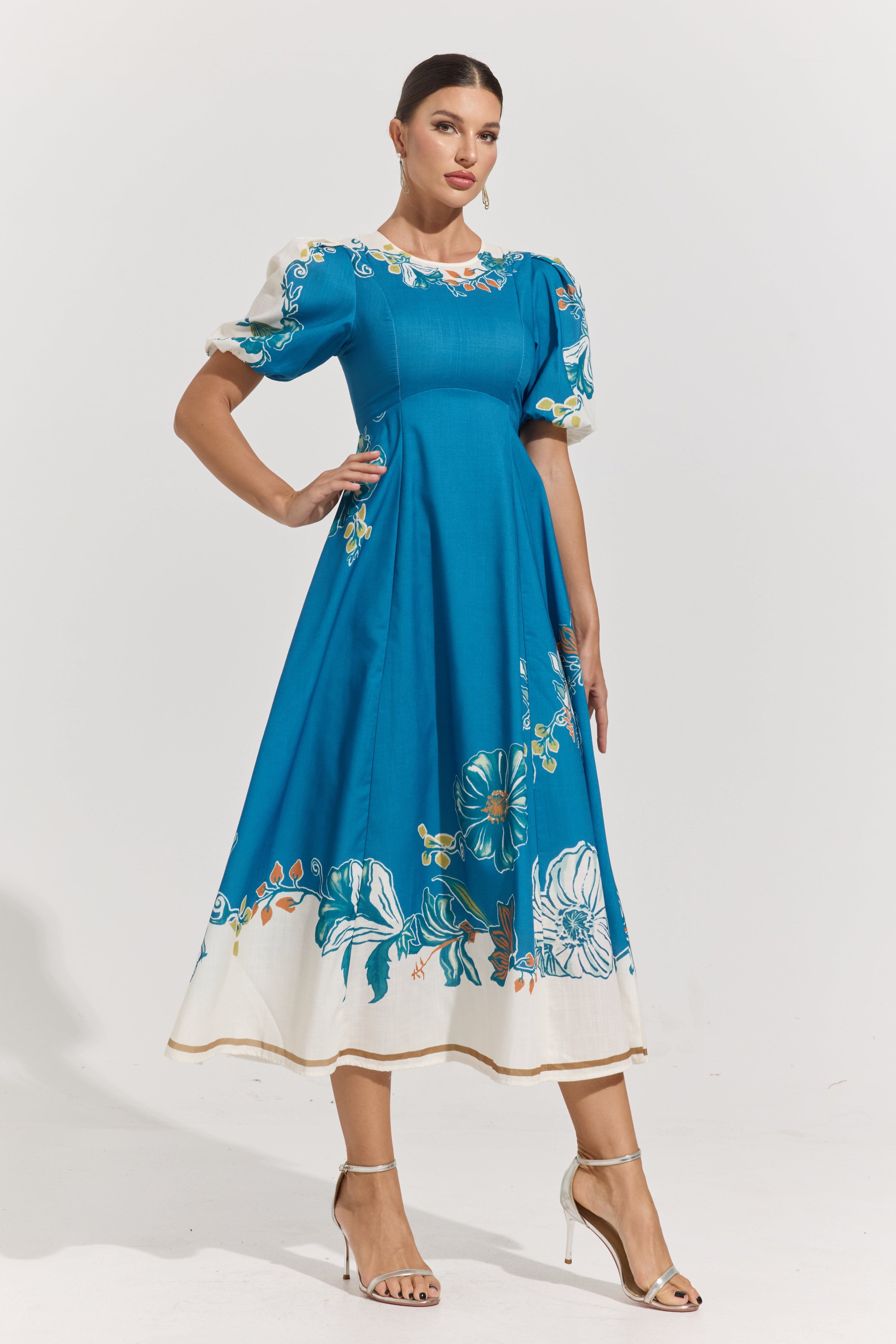 Lucette Blue Floral Midi Dress