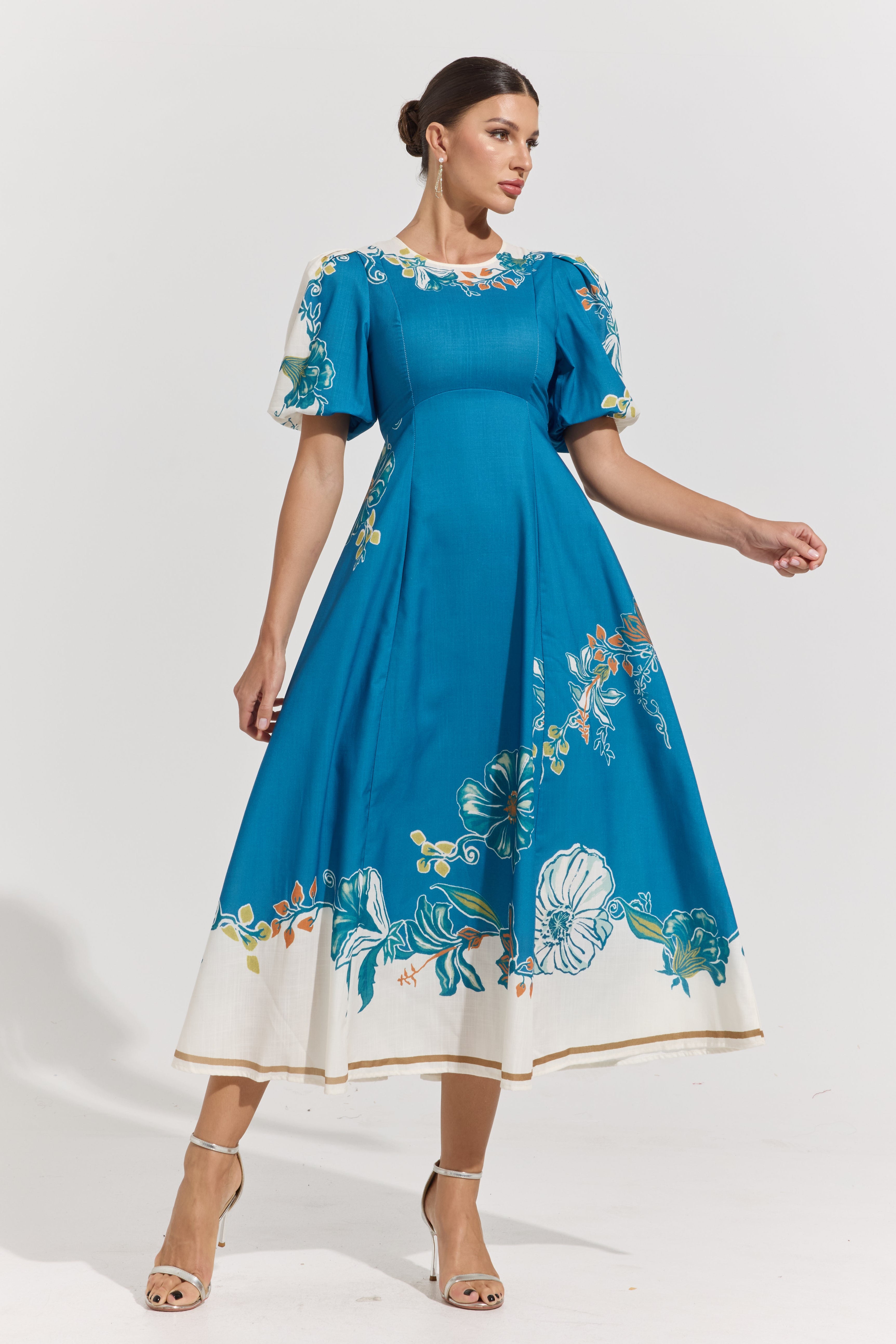 Lucette Blue Floral Midi Dress