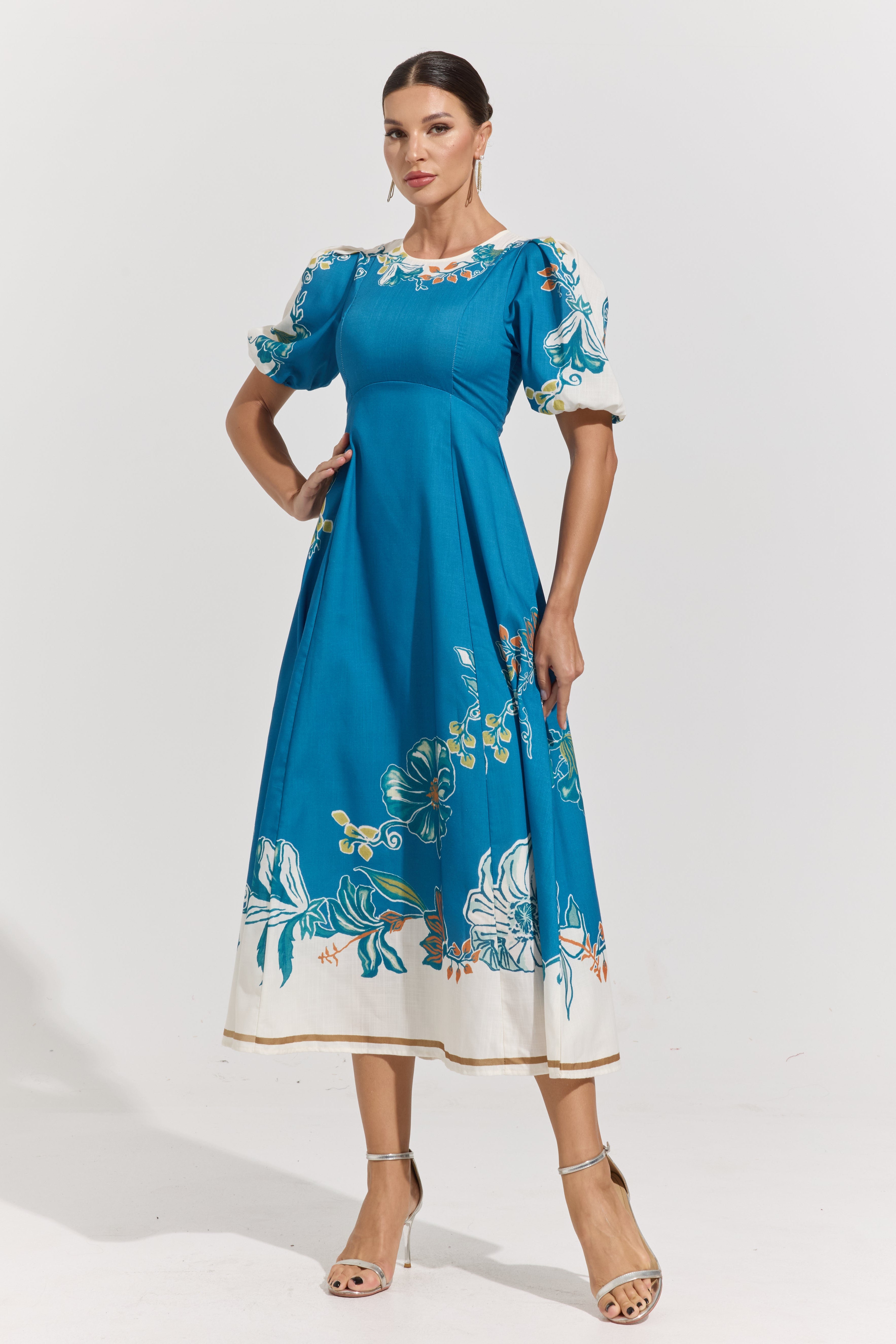 Lucette Blue Floral Midi Dress