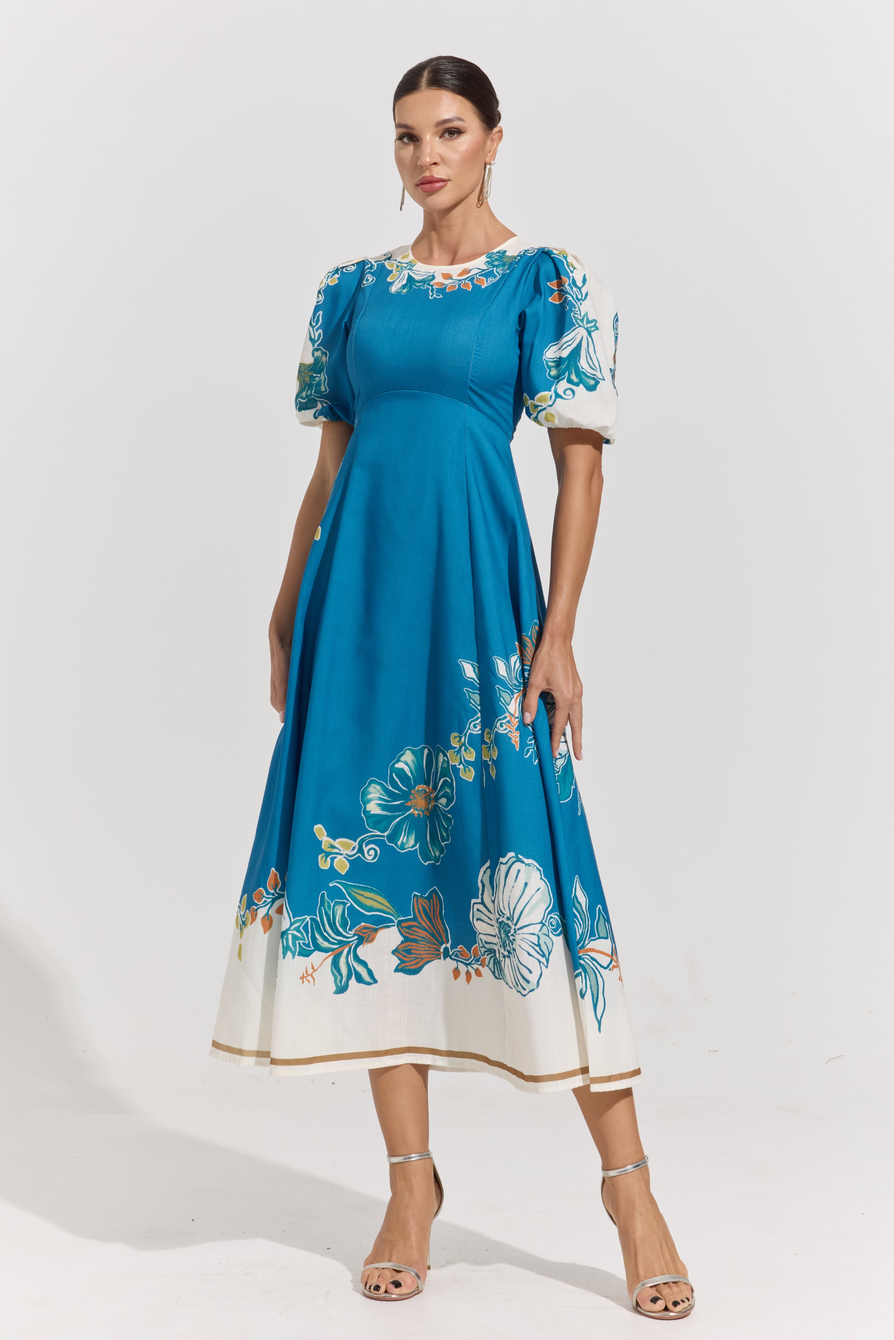 Lucette Blue Floral Midi Dress