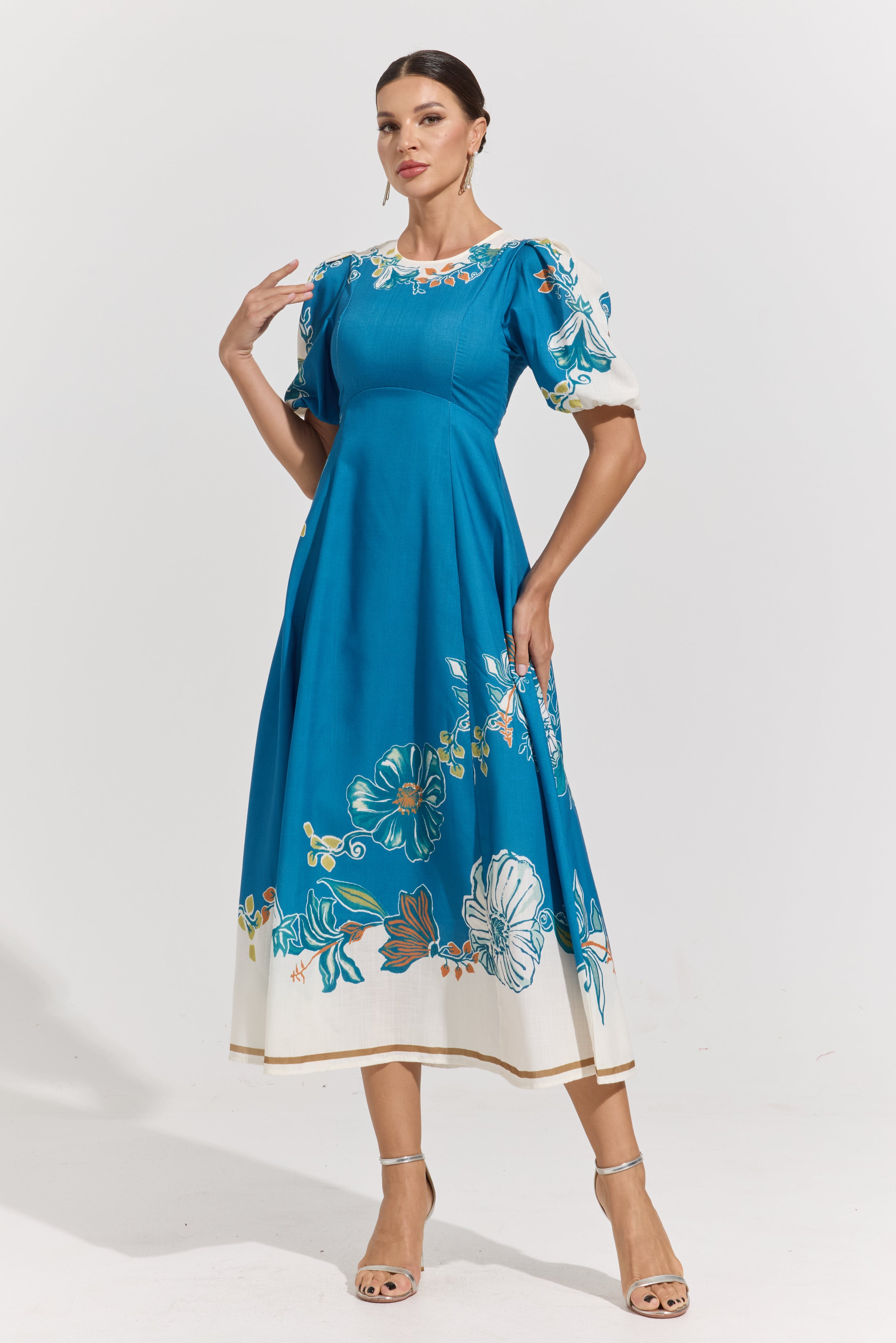 Lucette Blue Floral Midi Dress