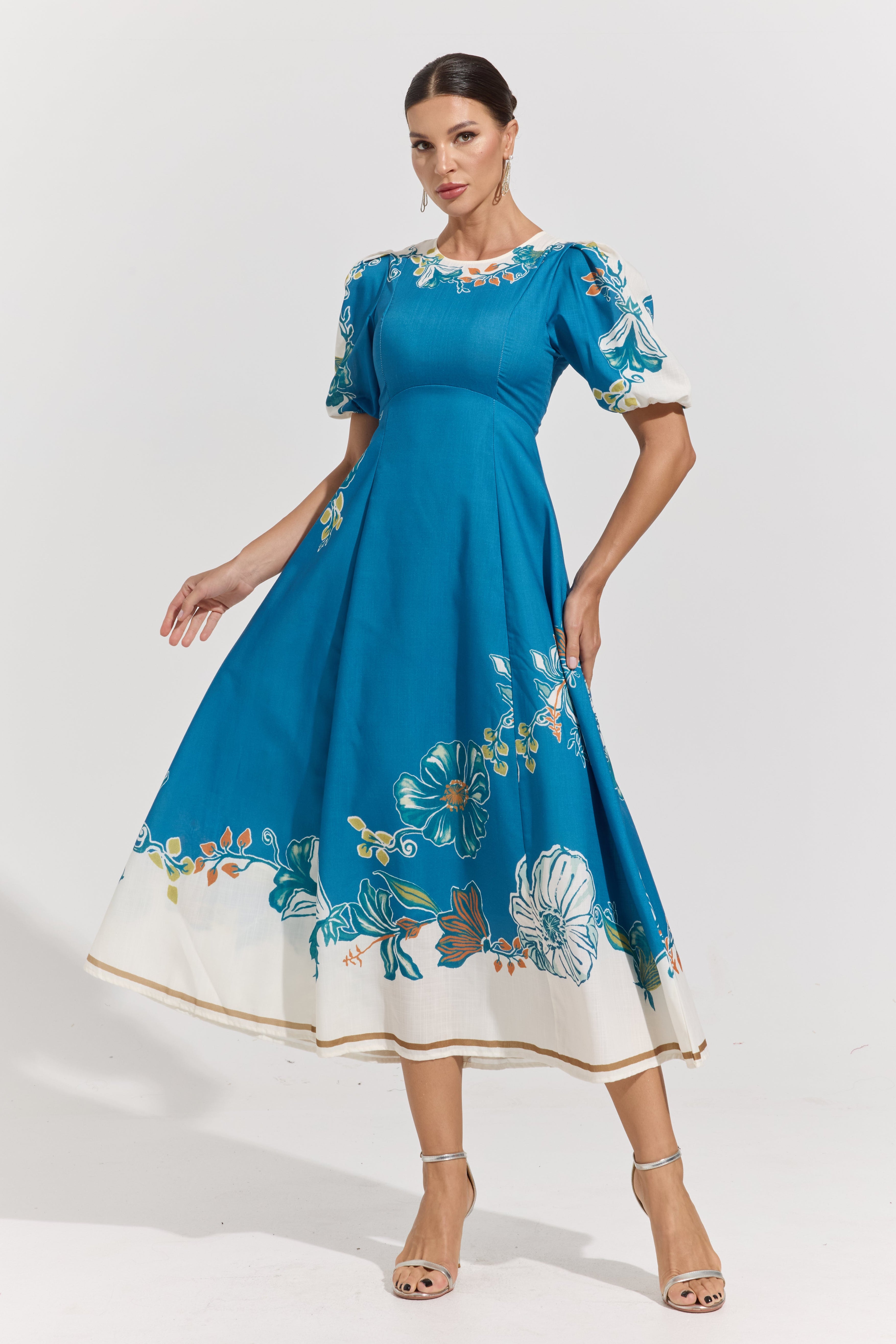 Lucette Blue Floral Midi Dress