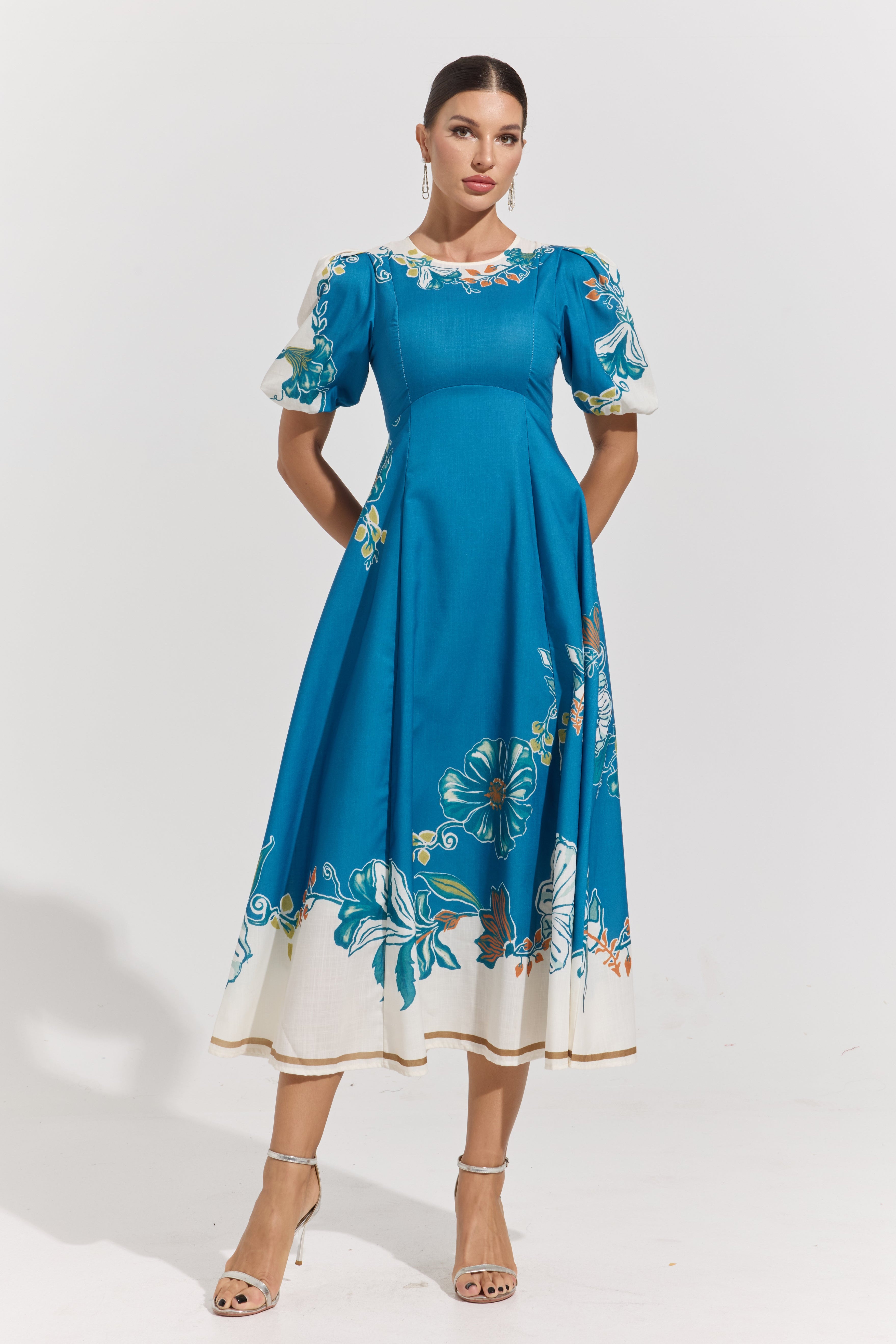 Lucette Blue Floral Midi Dress