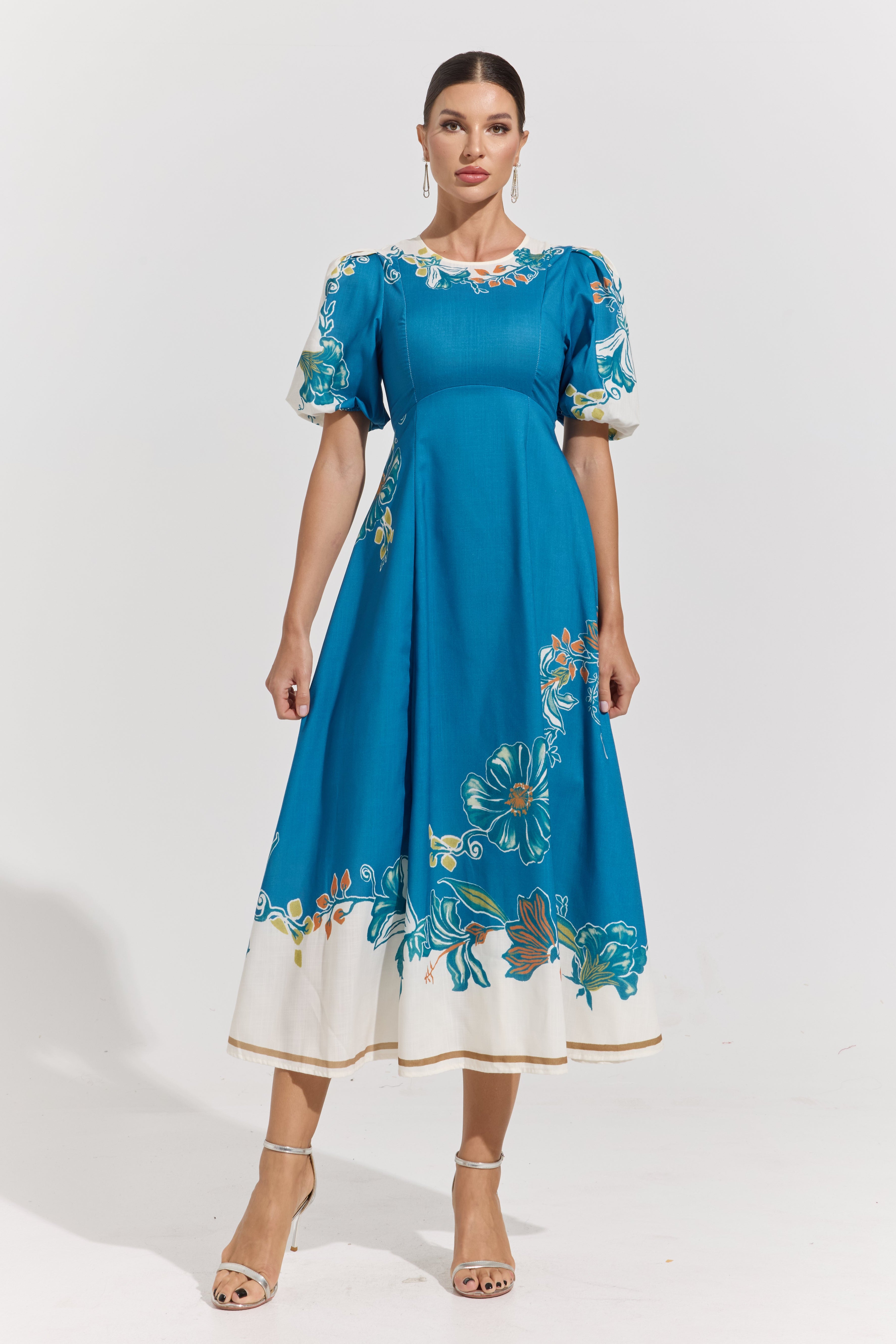Lucette Blue Floral Midi Dress