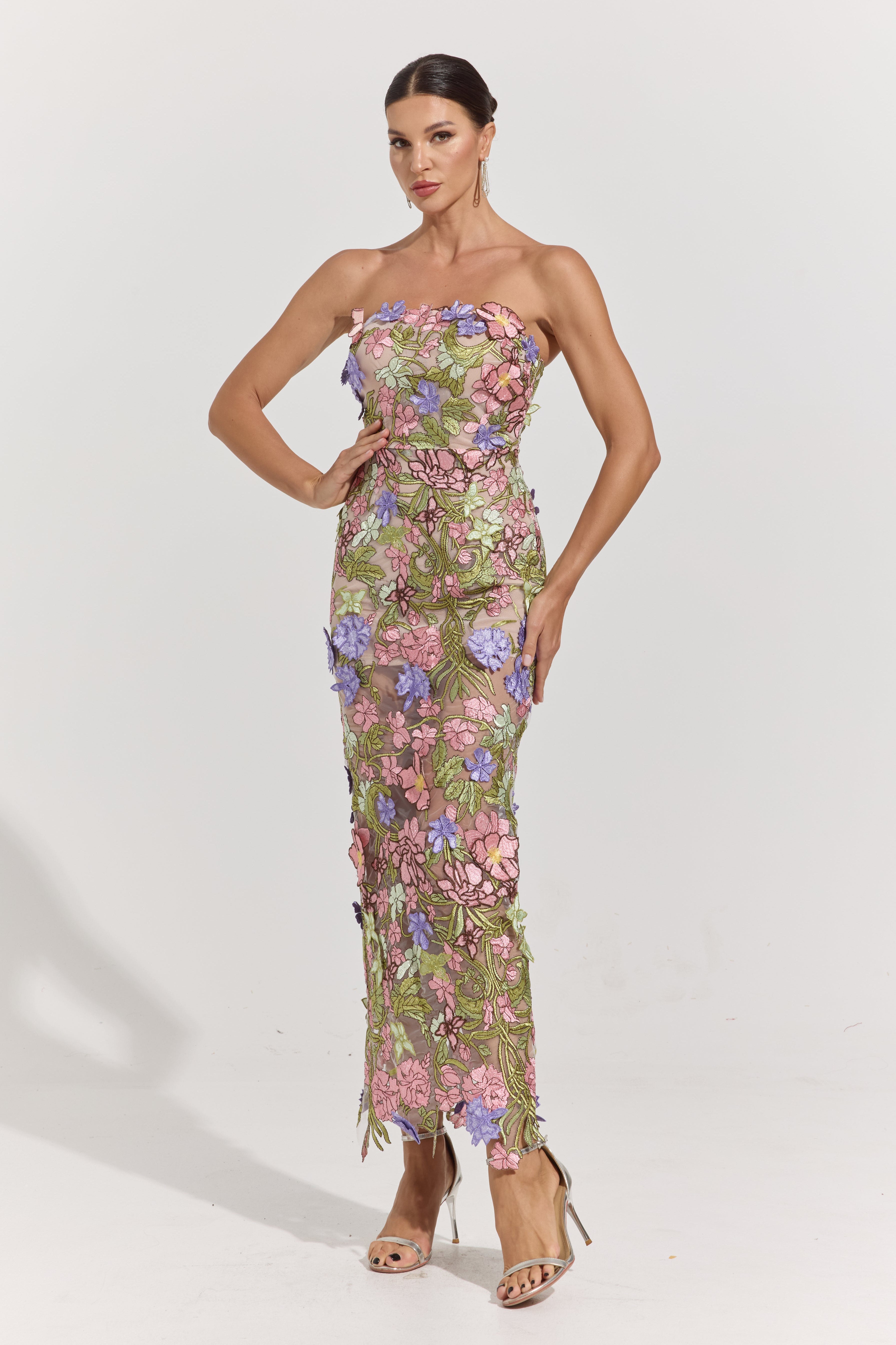 Robe longue transparente brodée Ava Garden Muse