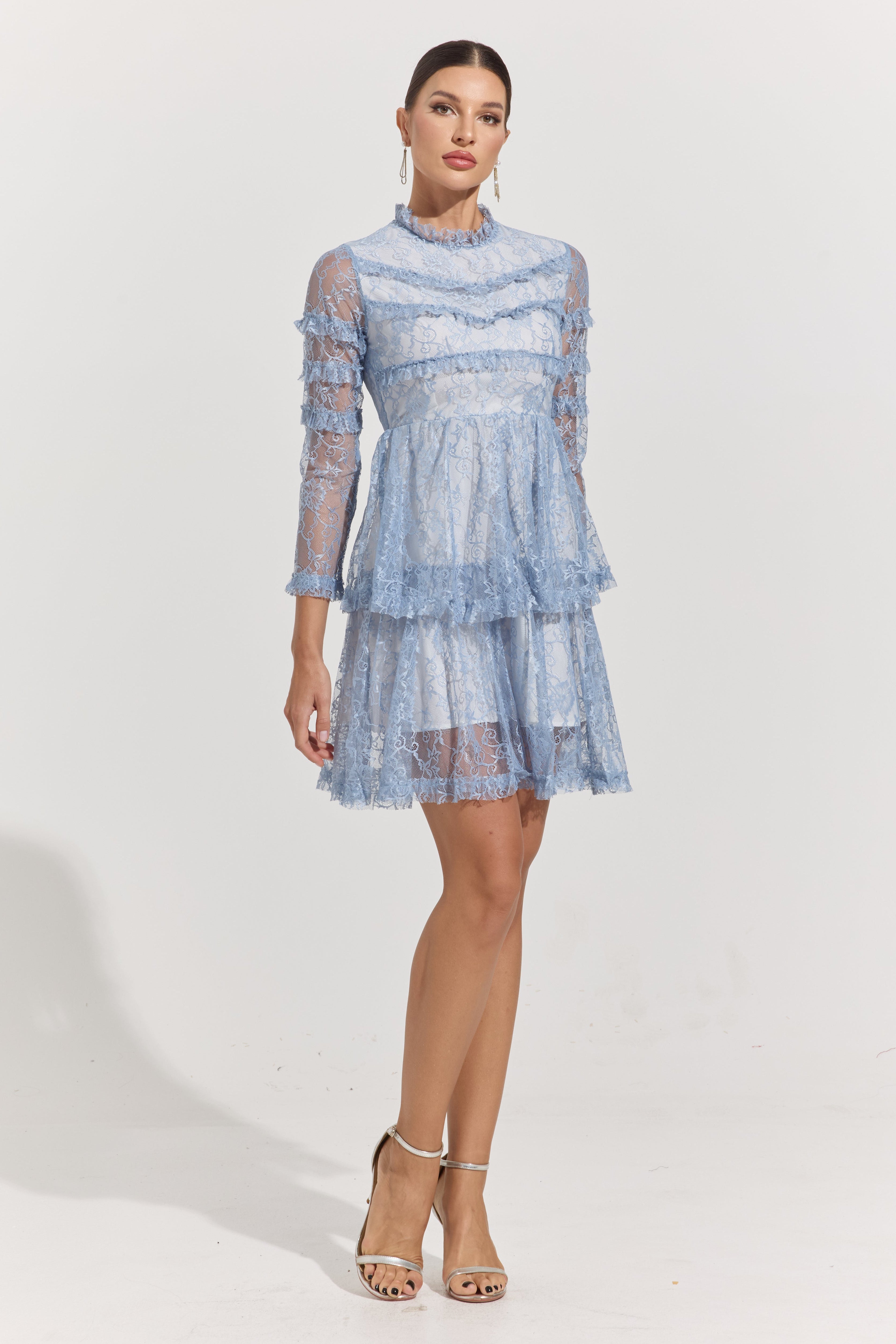 Chloe Blue Lace Tiered Mini Dress