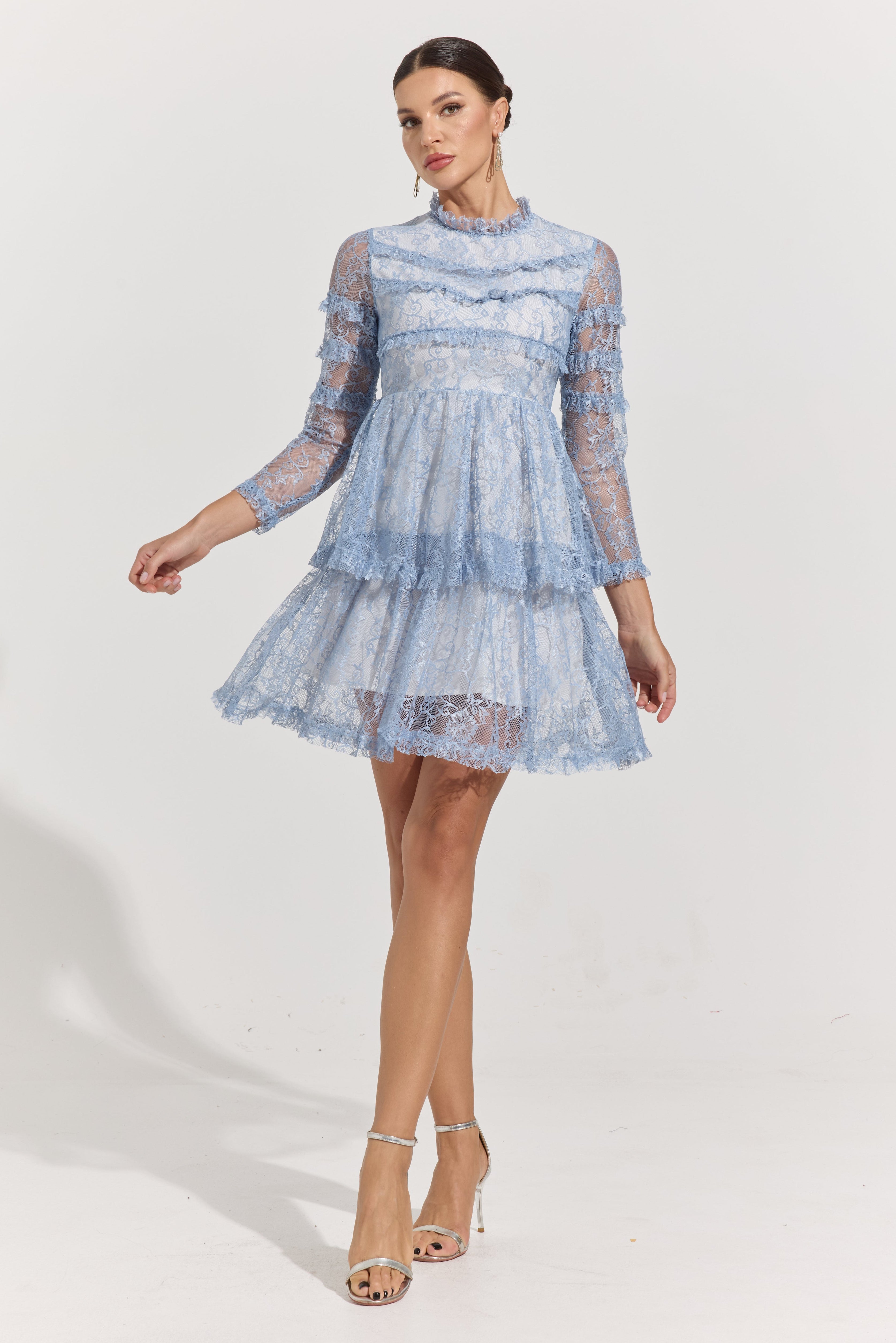 Chloe Blue Lace Tiered Mini Dress