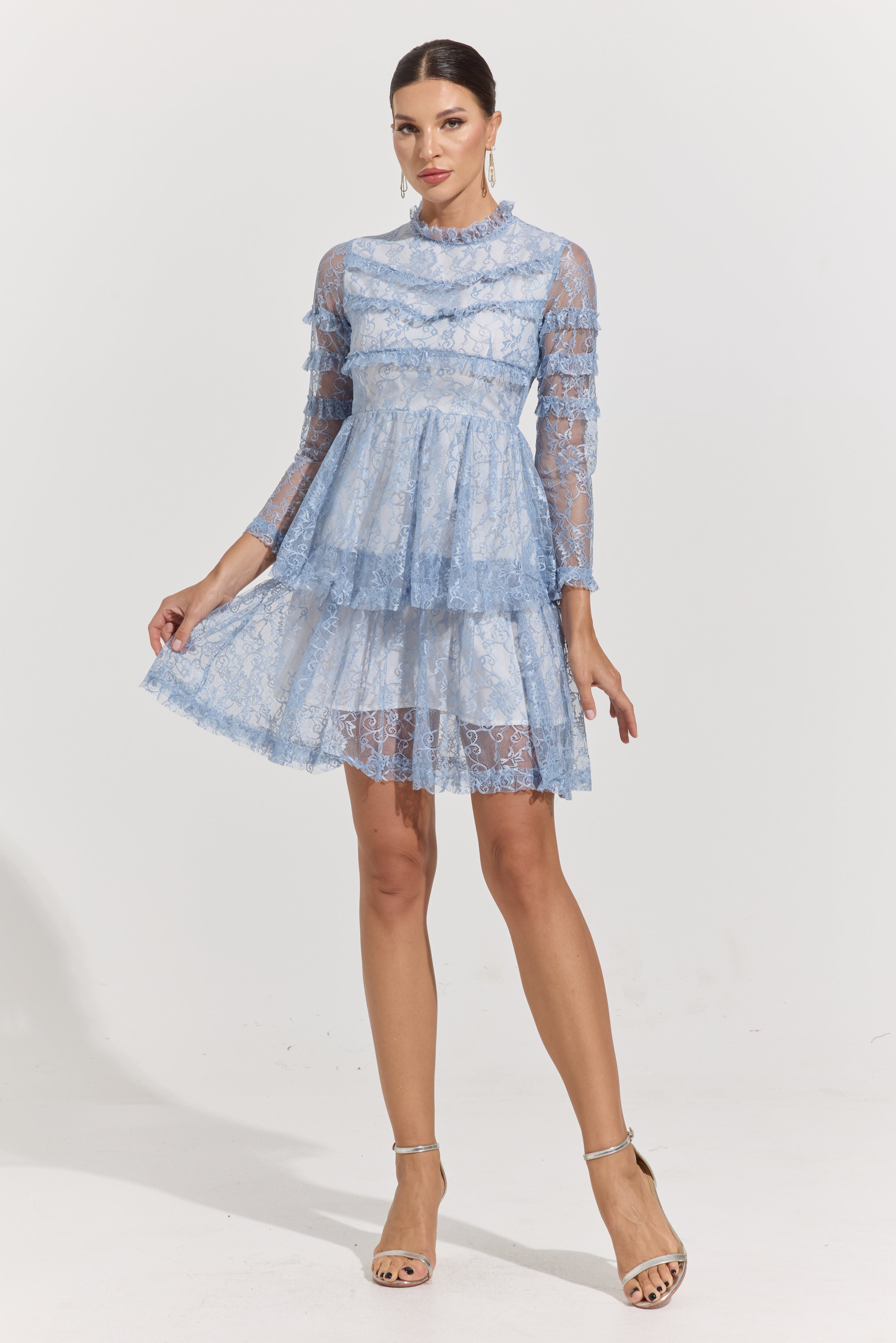 Chloe Blue Lace Tiered Mini Dress