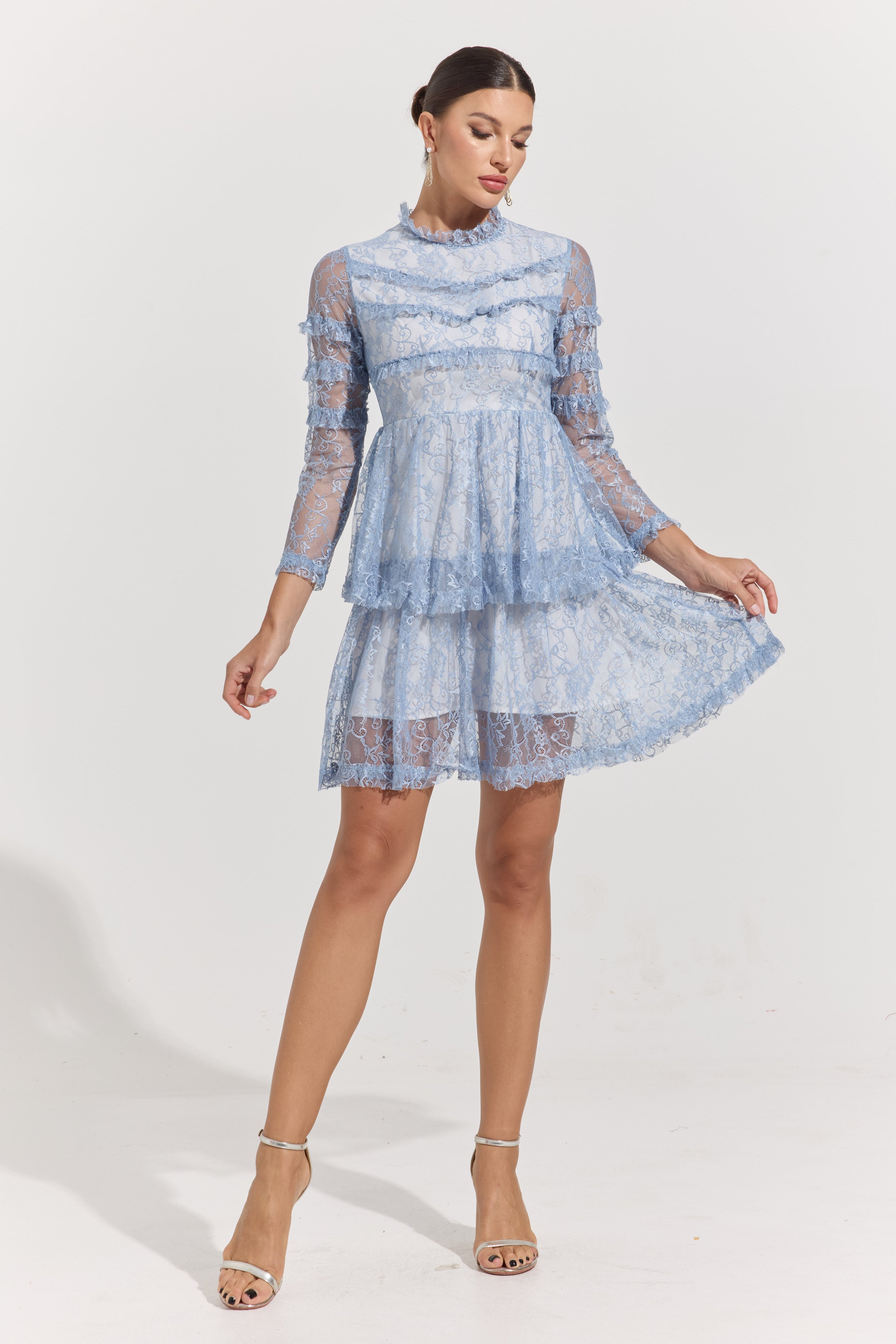 Chloe Blue Lace Tiered Mini Dress
