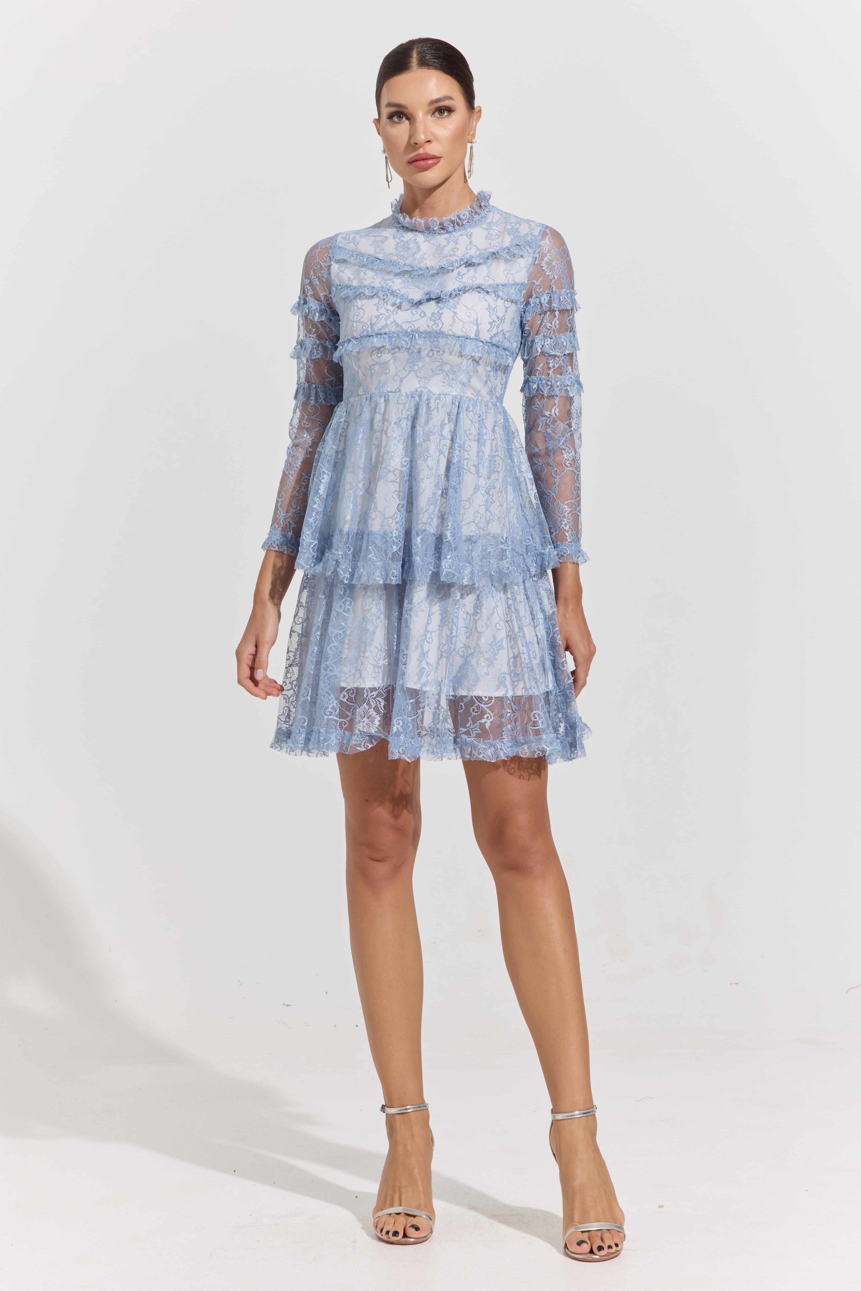 Chloe Blue Lace Tiered Mini Dress