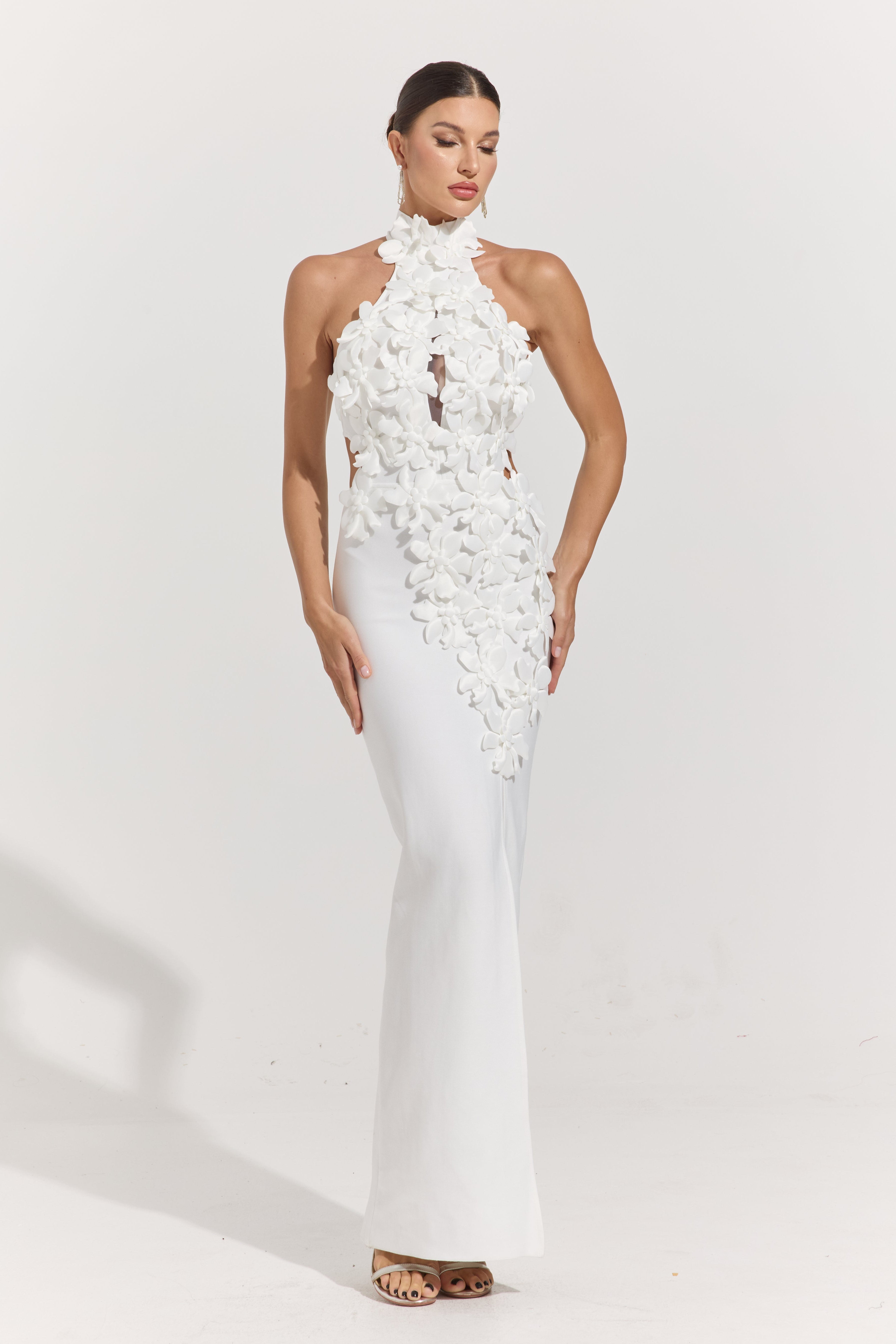 Lunessa Ivory Bloom Halter Maxi Dress