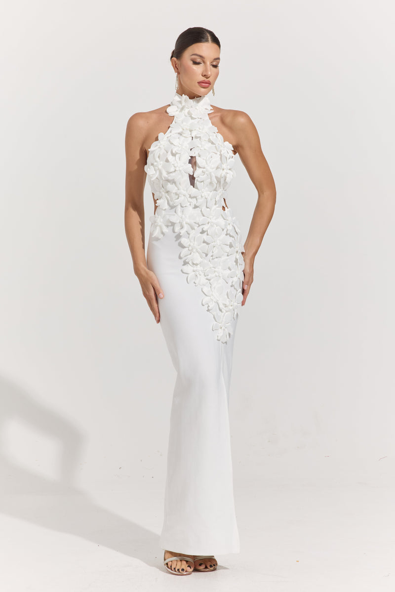 Lunessa Ivory Bloom Halter Maxi Dress