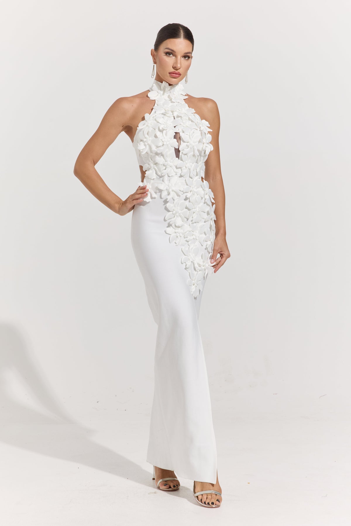 Lunessa Ivory Bloom Halter Maxi Dress