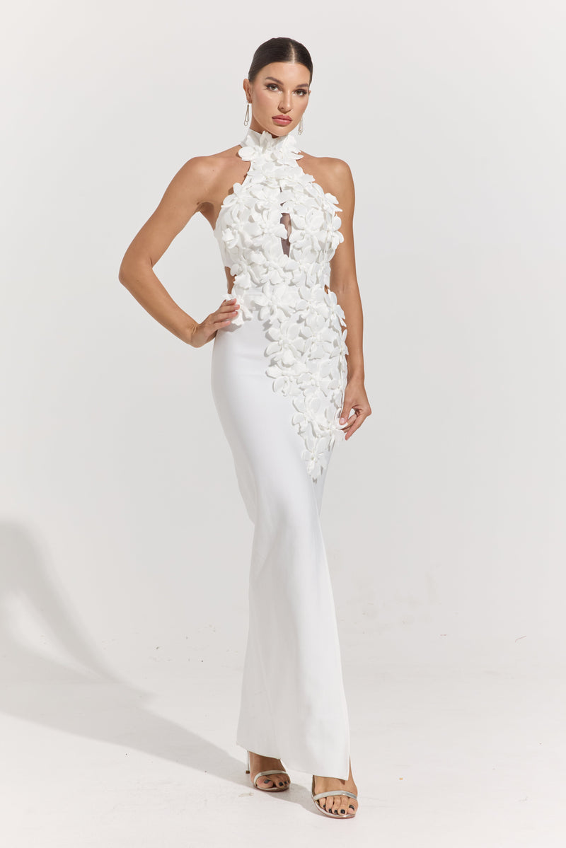 Lunessa Ivory Bloom Halter Maxi Dress